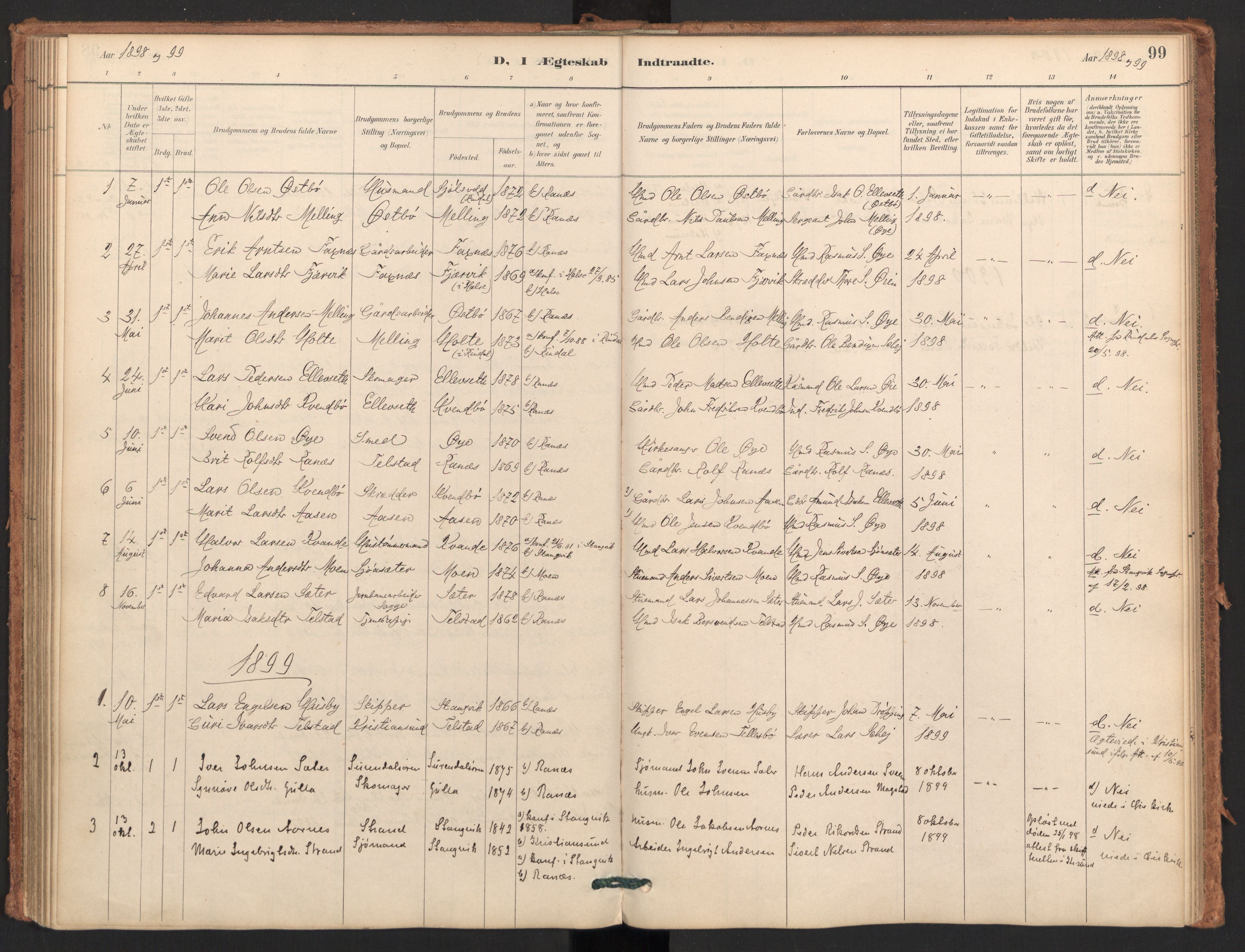 Ministerialprotokoller, klokkerbøker og fødselsregistre - Møre og Romsdal, AV/SAT-A-1454/596/L1056: Parish register (official) no. 596A01, 1885-1900, p. 99