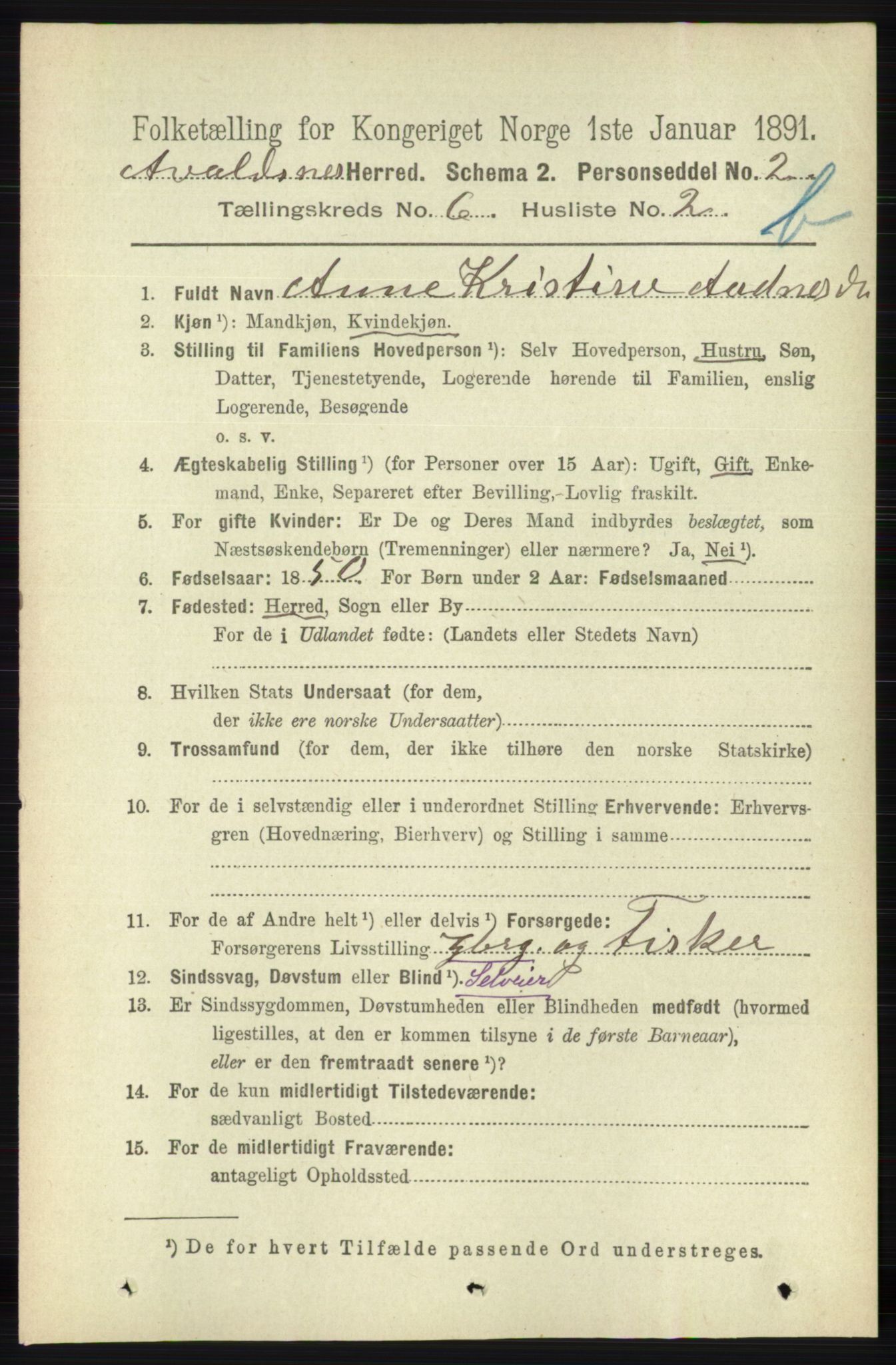 RA, 1891 census for 1147 Avaldsnes, 1891, p. 3240