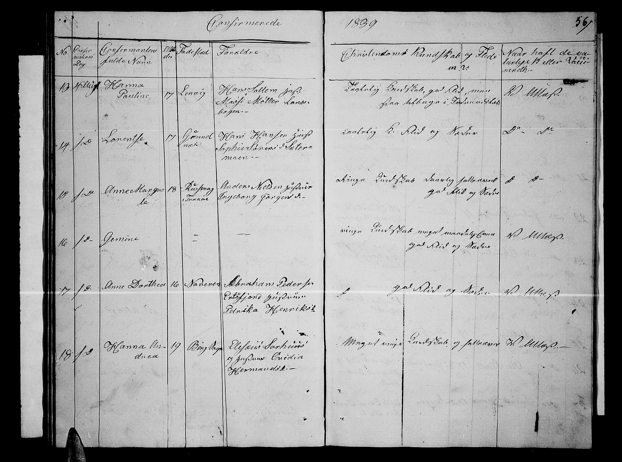 Lenvik sokneprestembete, AV/SATØ-S-1310/H/Ha/Hab/L0002klokker: Parish register (copy) no. 2, 1838-1843, p. 56