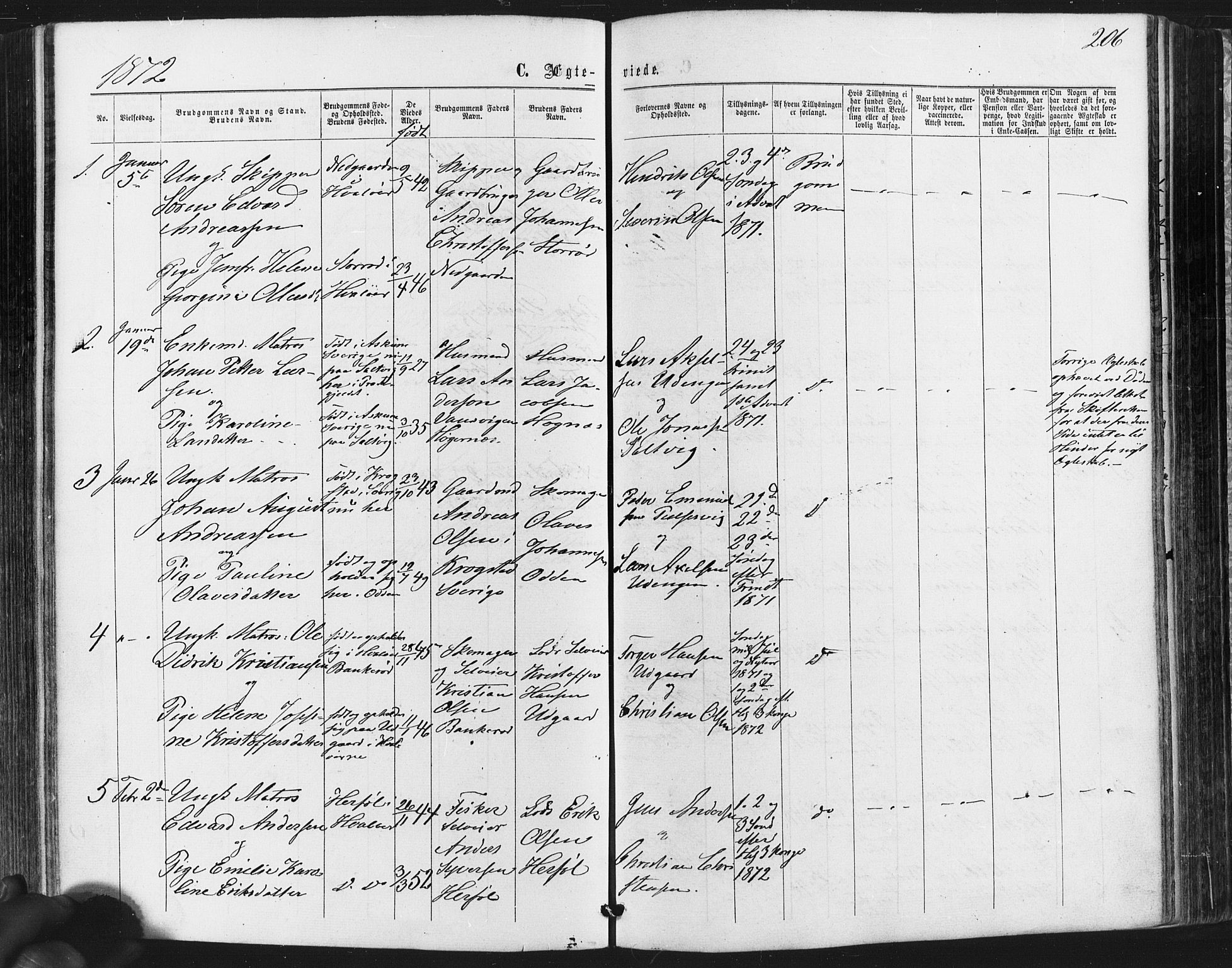 Hvaler prestekontor Kirkebøker, AV/SAO-A-2001/F/Fa/L0007: Parish register (official) no. I 7, 1864-1878, p. 206