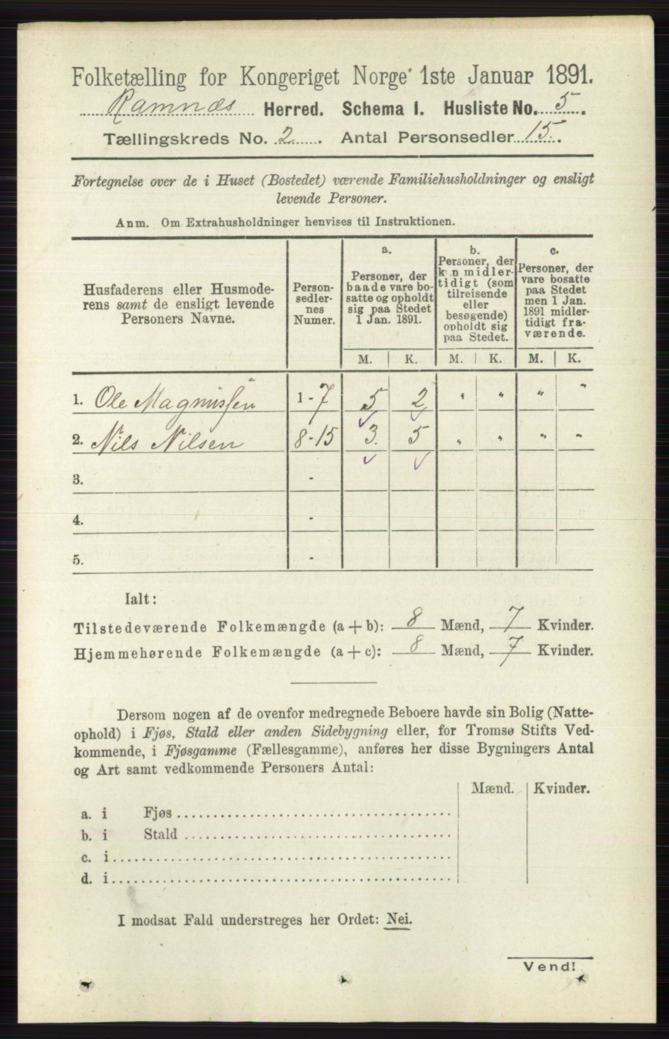 RA, 1891 census for 0718 Ramnes, 1891, p. 458