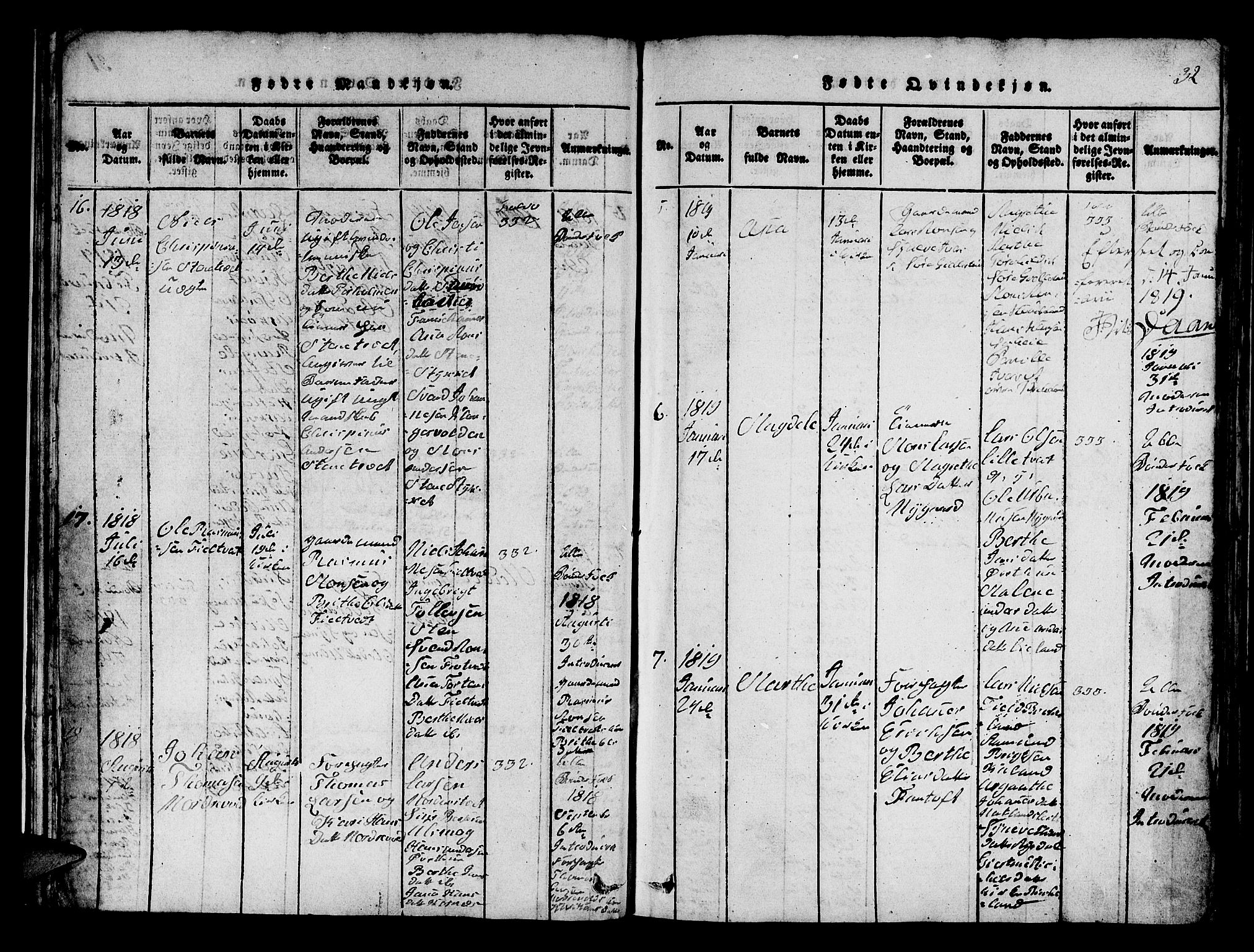 Fana Sokneprestembete, SAB/A-75101/H/Hab/Haba/L0001: Parish register (copy) no. A 1, 1816-1836, p. 32