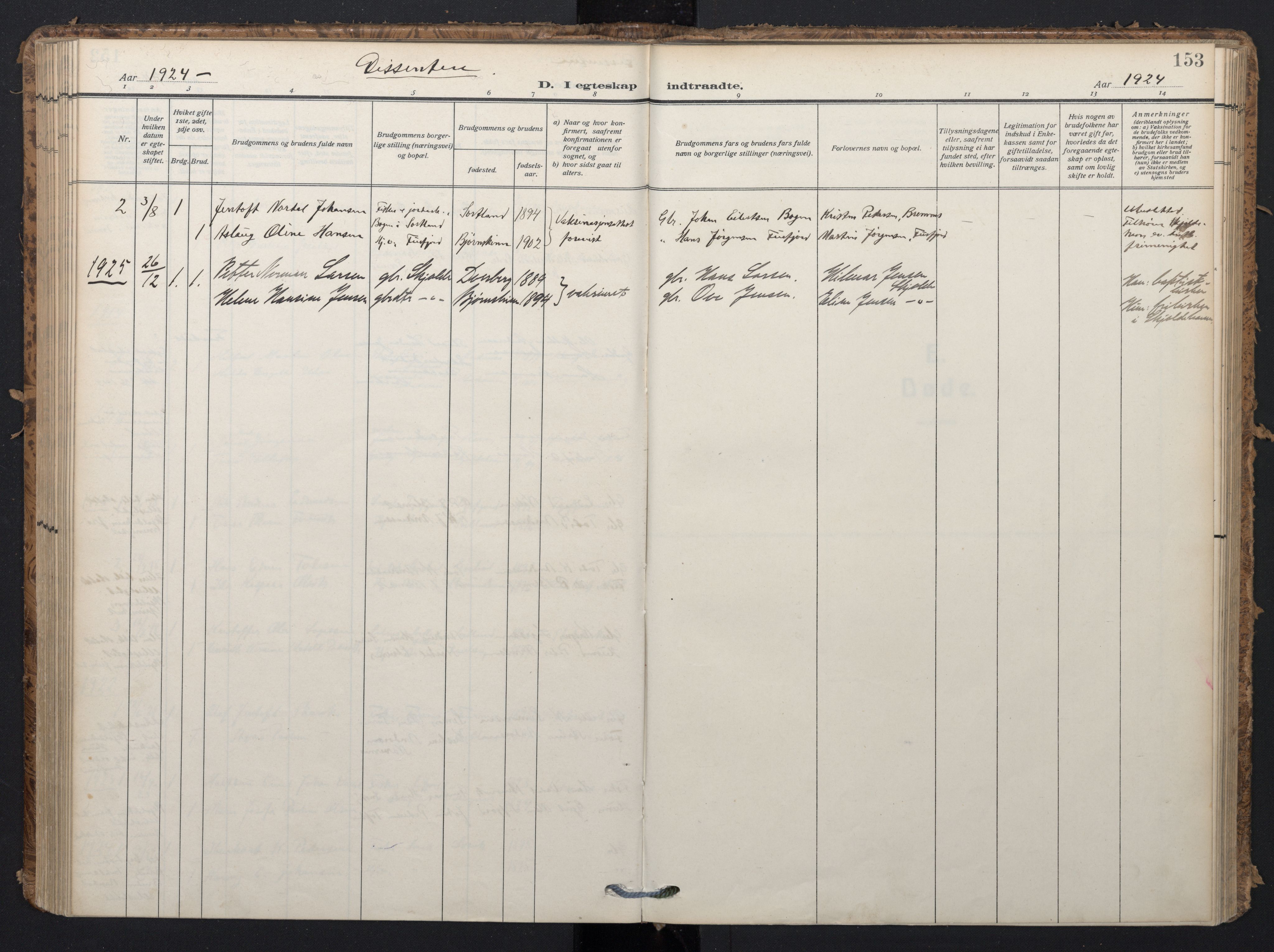 Ministerialprotokoller, klokkerbøker og fødselsregistre - Nordland, SAT/A-1459/898/L1423: Parish register (official) no. 898A03, 1909-1928, p. 153