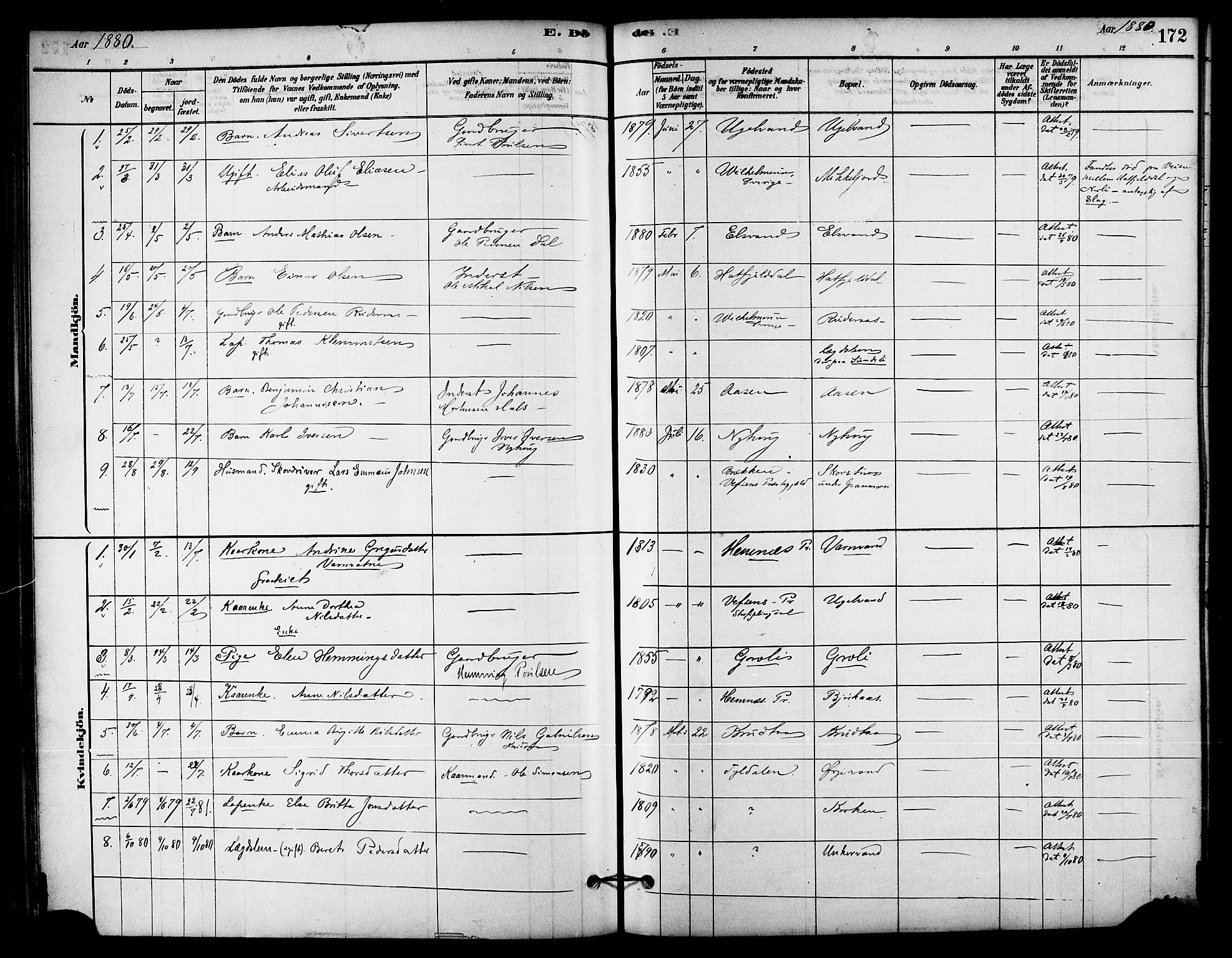 Ministerialprotokoller, klokkerbøker og fødselsregistre - Nordland, AV/SAT-A-1459/823/L0325: Parish register (official) no. 823A02, 1878-1898, p. 172