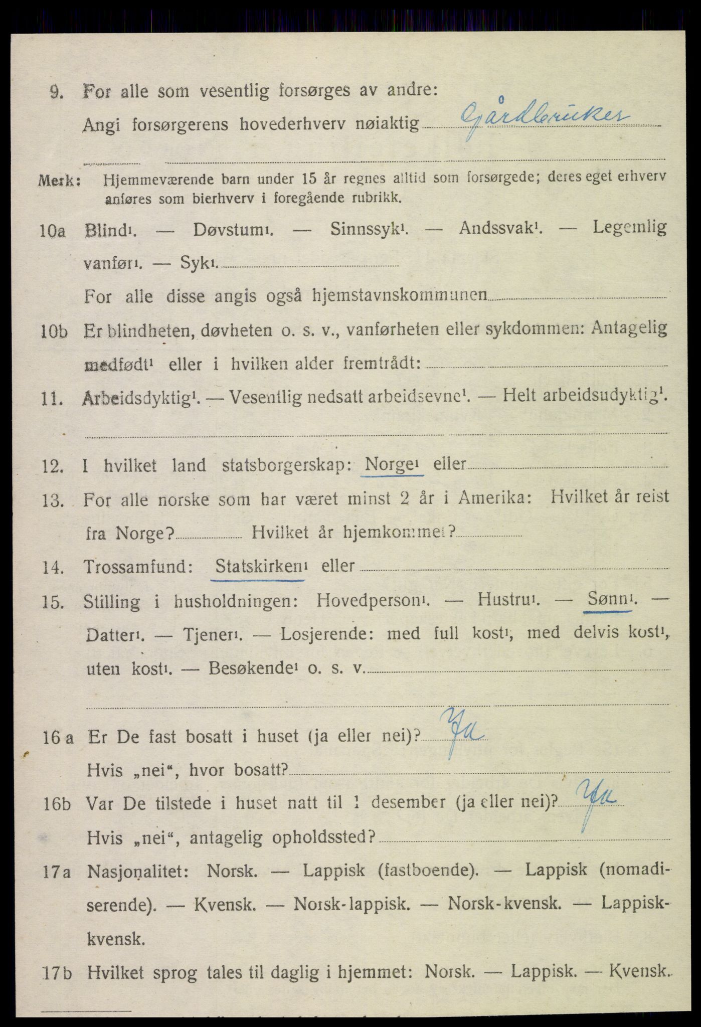 SAT, 1920 census for Kvam, 1920, p. 2010