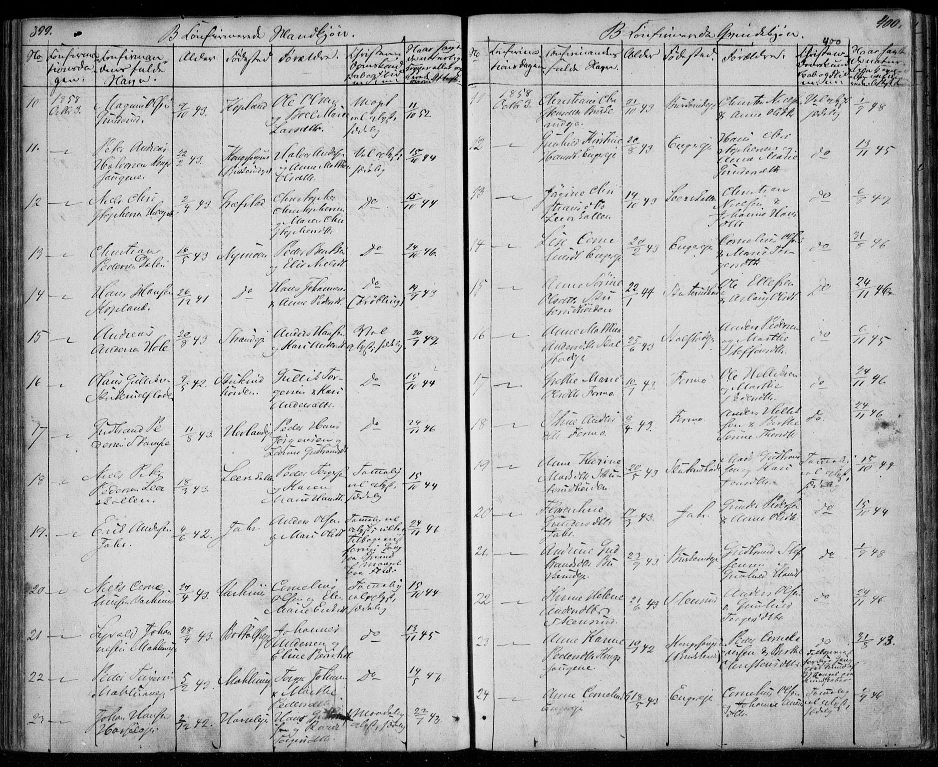 Modum kirkebøker, AV/SAKO-A-234/F/Fa/L0008: Parish register (official) no. 8, 1851-1859, p. 399-400