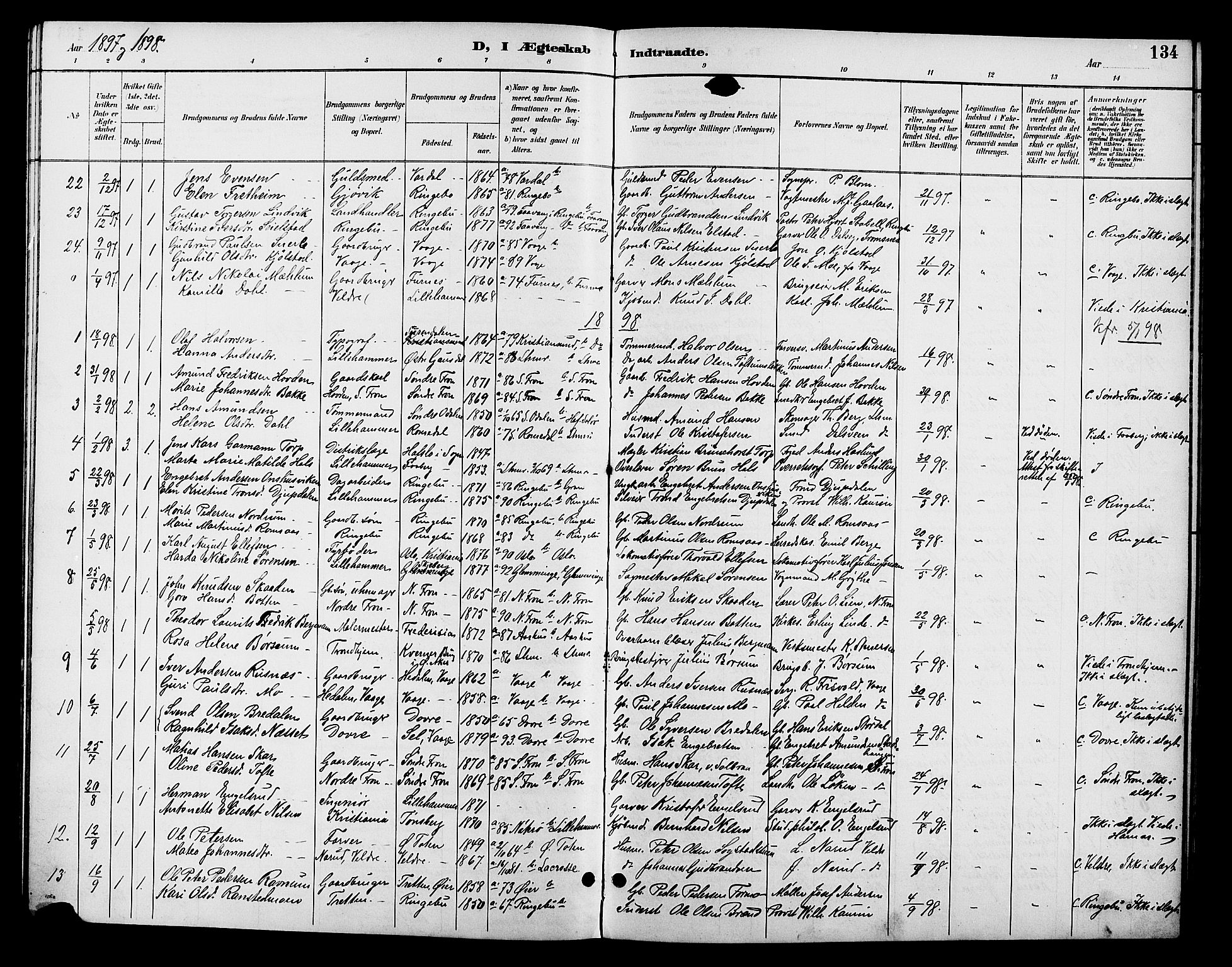 Fåberg prestekontor, AV/SAH-PREST-086/H/Ha/Hab/L0008: Parish register (copy) no. 8, 1891-1900, p. 134