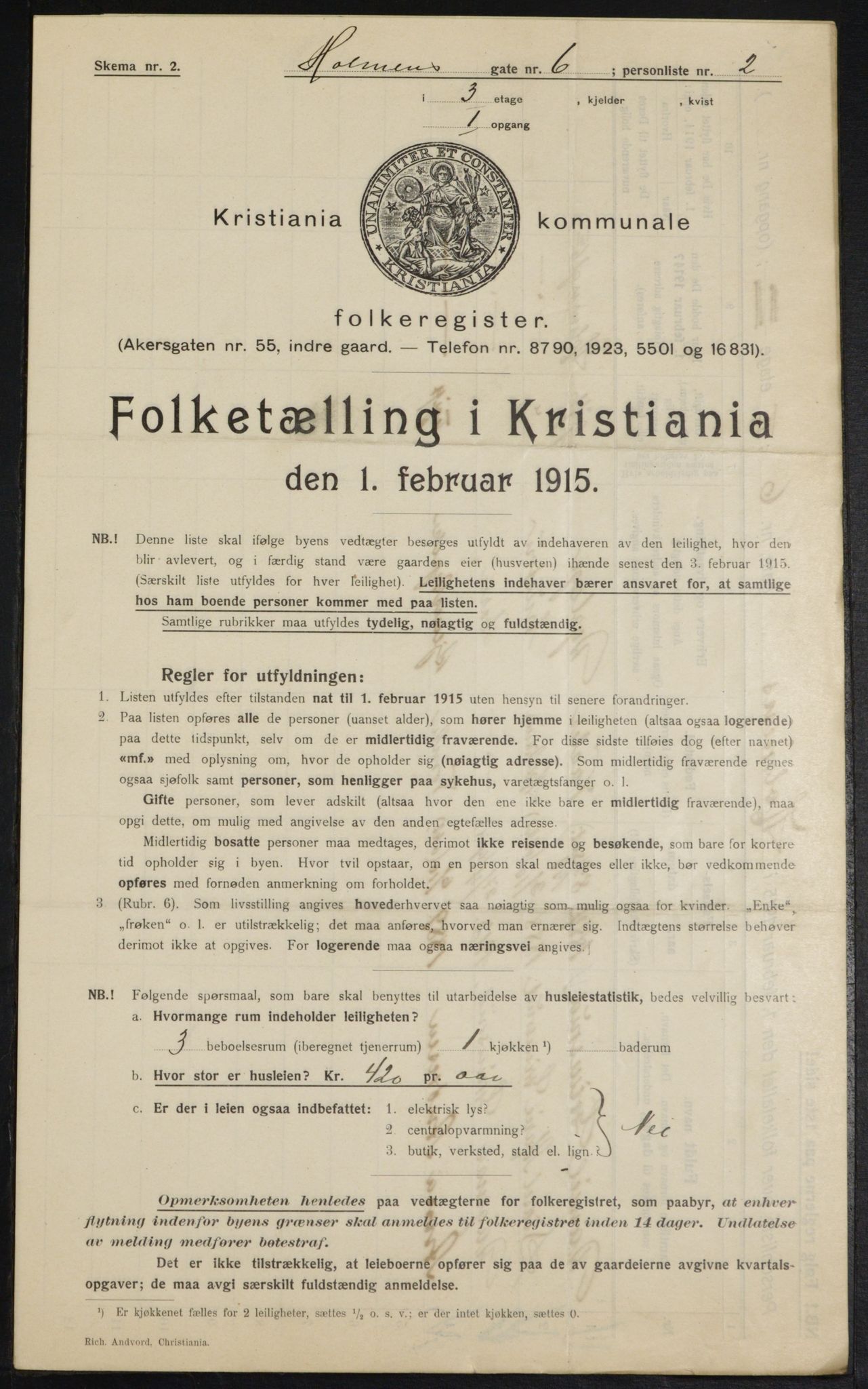 OBA, Municipal Census 1915 for Kristiania, 1915, p. 40464