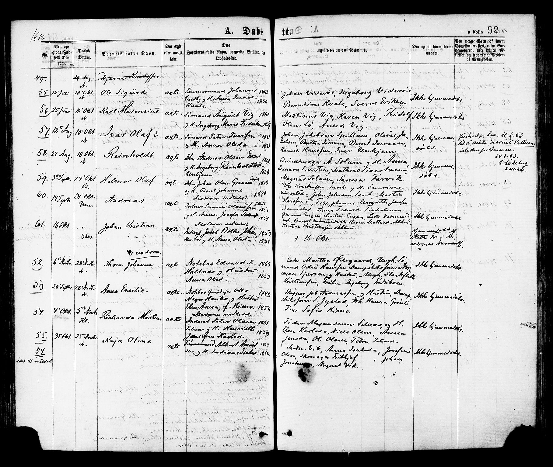 Ministerialprotokoller, klokkerbøker og fødselsregistre - Nord-Trøndelag, SAT/A-1458/768/L0572: Parish register (official) no. 768A07, 1874-1886, p. 92
