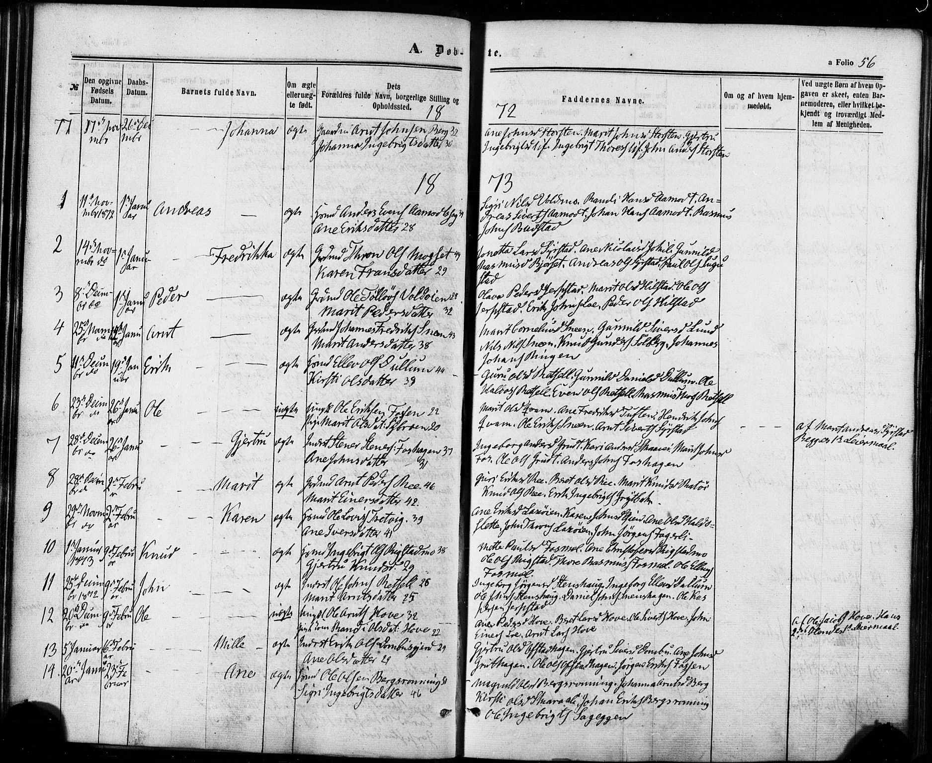 Ministerialprotokoller, klokkerbøker og fødselsregistre - Sør-Trøndelag, SAT/A-1456/672/L0856: Parish register (official) no. 672A08, 1861-1881, p. 56