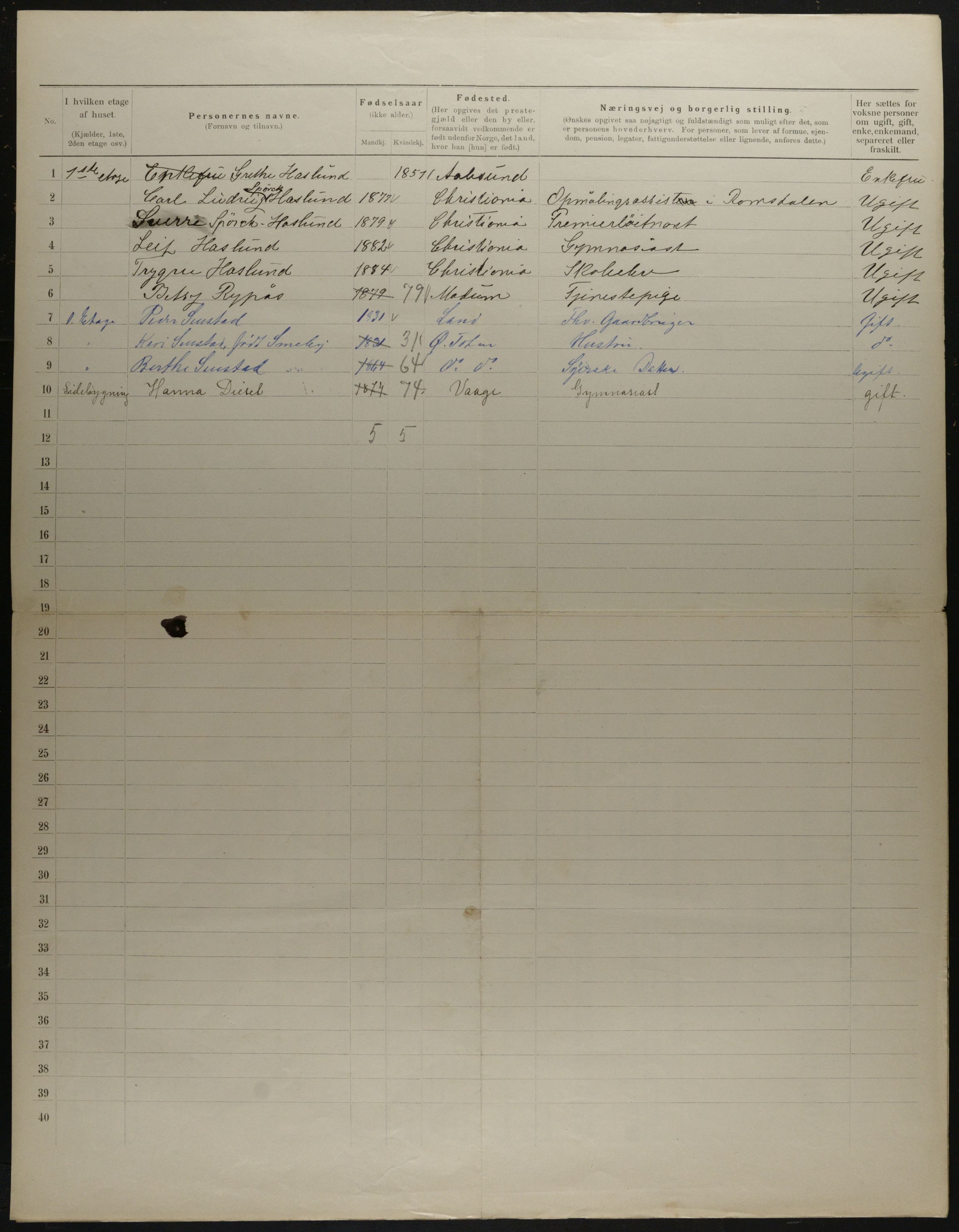 OBA, Municipal Census 1901 for Kristiania, 1901, p. 13903