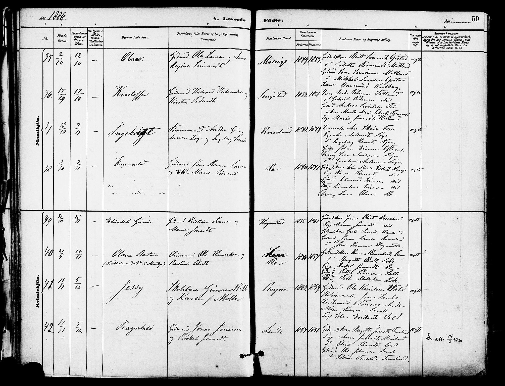 Lye sokneprestkontor, AV/SAST-A-101794/001/30BA/L0009: Parish register (official) no. A 8, 1881-1892, p. 59