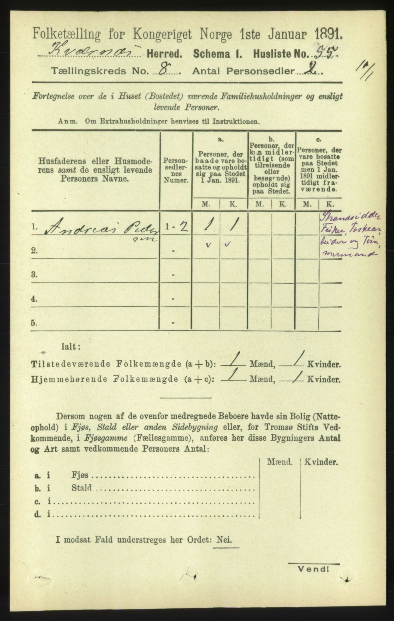 RA, 1891 census for 1553 Kvernes, 1891, p. 3511