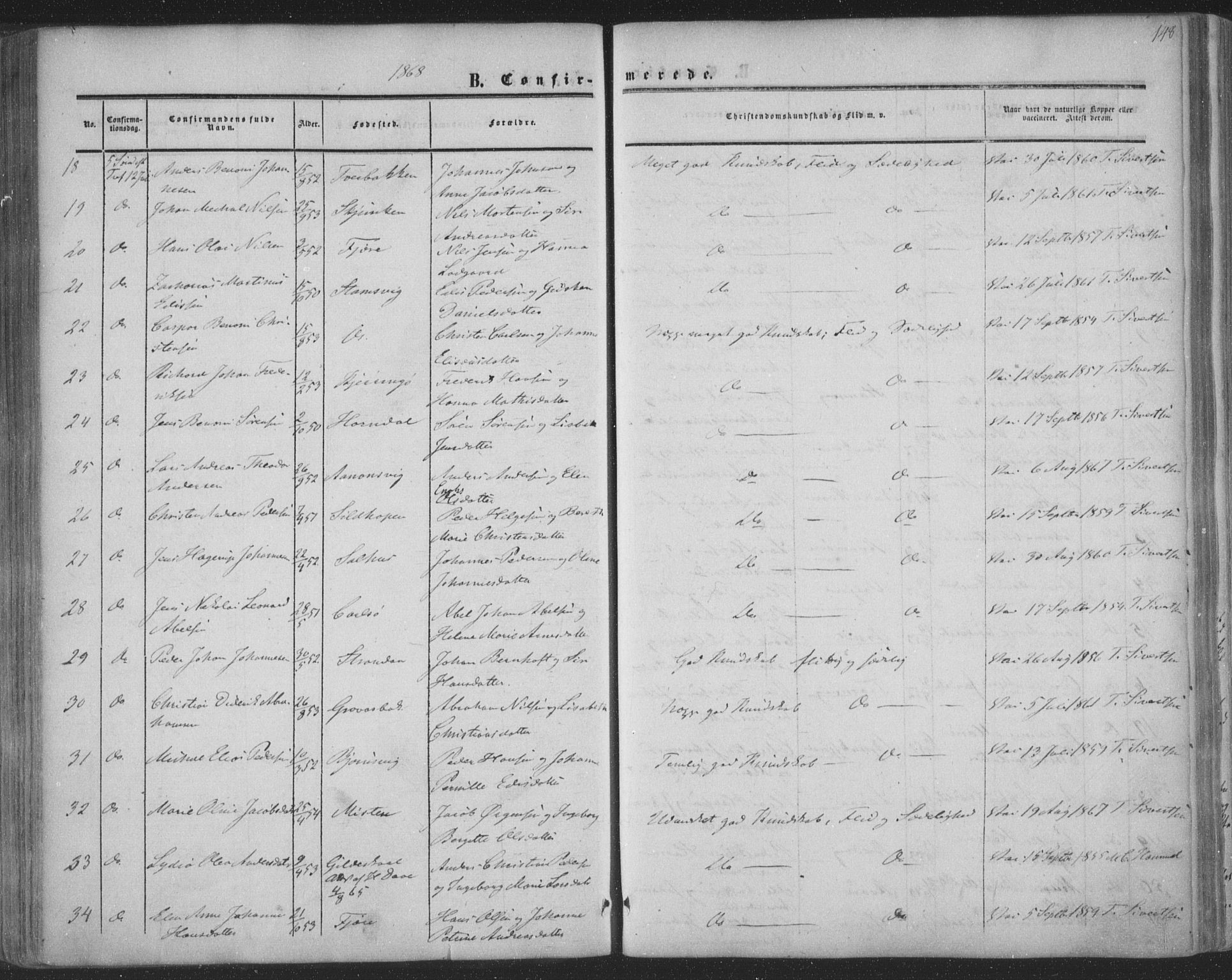 Ministerialprotokoller, klokkerbøker og fødselsregistre - Nordland, AV/SAT-A-1459/853/L0770: Parish register (official) no. 853A09, 1857-1870, p. 148