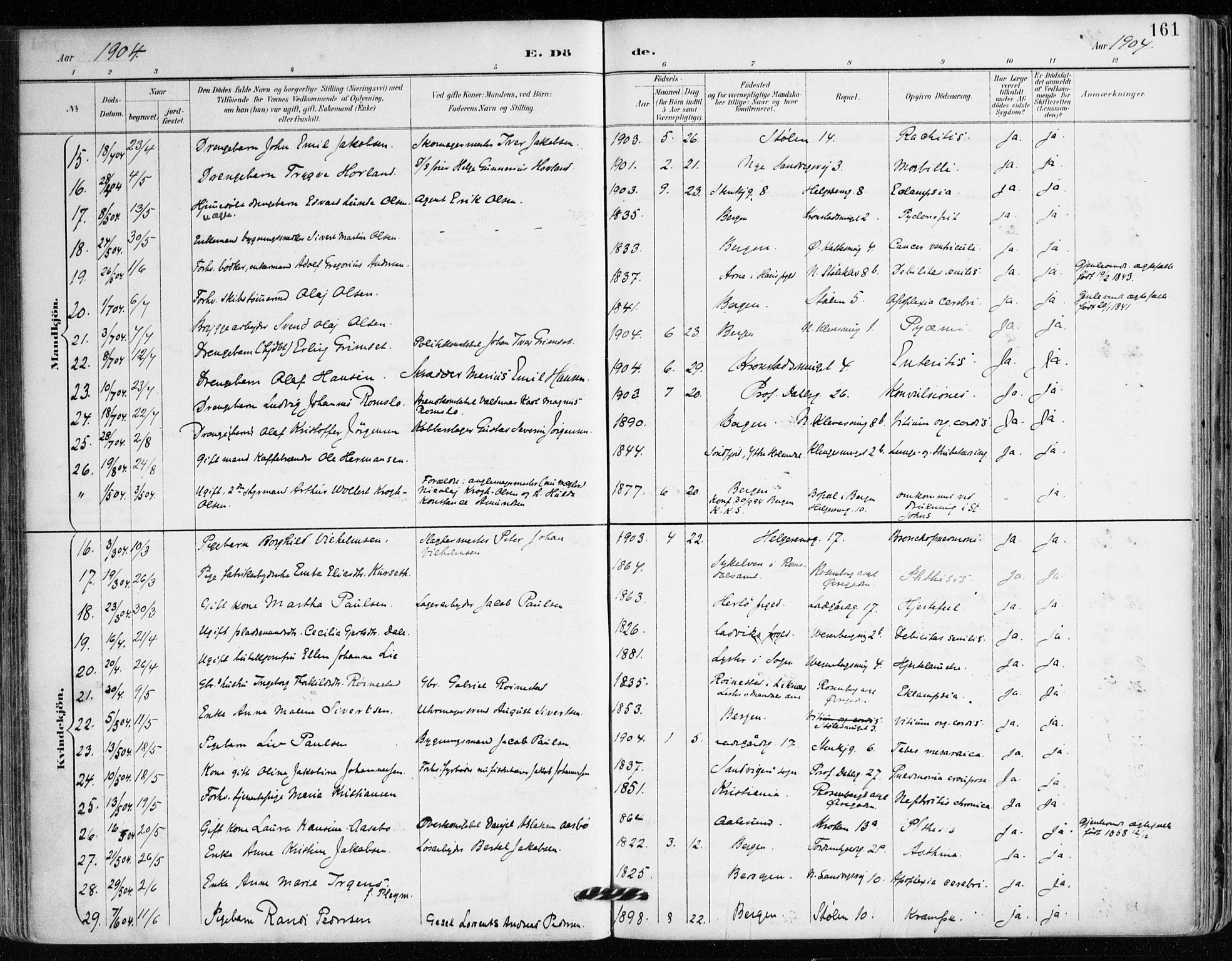 Mariakirken Sokneprestembete, AV/SAB-A-76901/H/Haa/L0008: Parish register (official) no. A 8, 1893-1942, p. 161