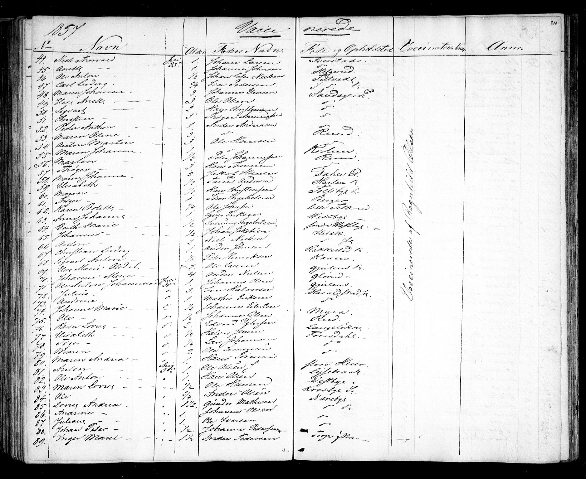 Rakkestad prestekontor Kirkebøker, AV/SAO-A-2008/F/Fa/L0010: Parish register (official) no. I 10, 1857-1861, p. 216