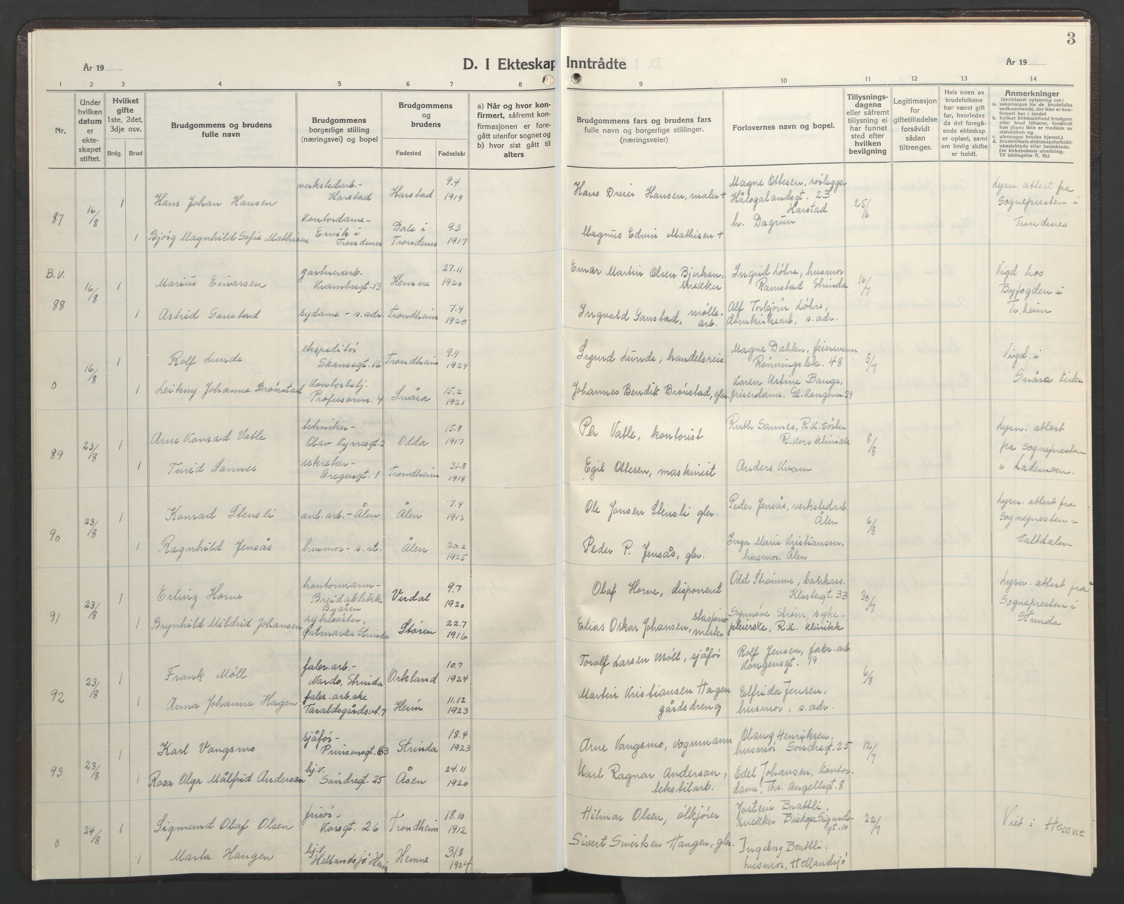 Ministerialprotokoller, klokkerbøker og fødselsregistre - Sør-Trøndelag, AV/SAT-A-1456/602/L0155: Parish register (copy) no. 602C23, 1947-1950, p. 3