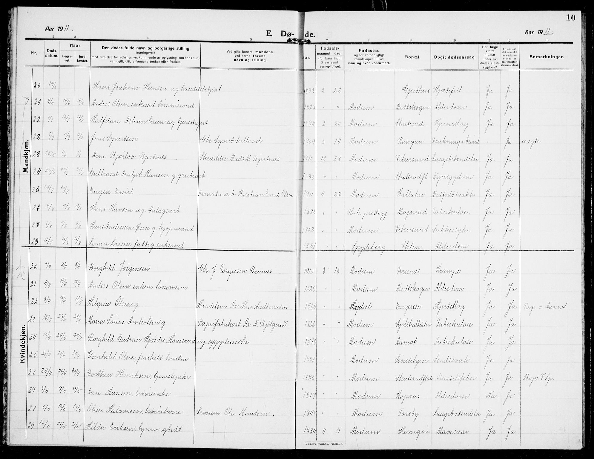 Modum kirkebøker, AV/SAKO-A-234/G/Ga/L0011: Parish register (copy) no. I 11, 1910-1925, p. 10