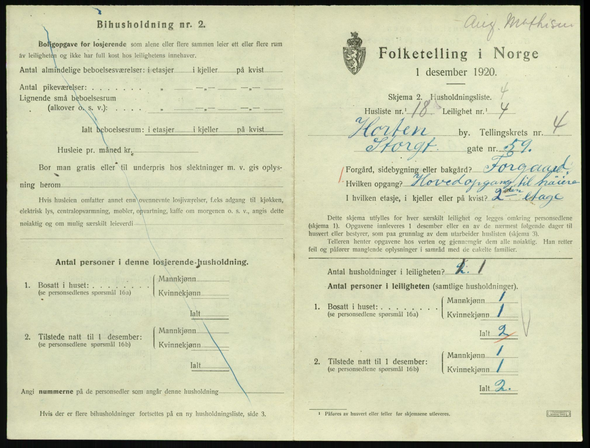 SAKO, 1920 census for Horten, 1920, p. 4877