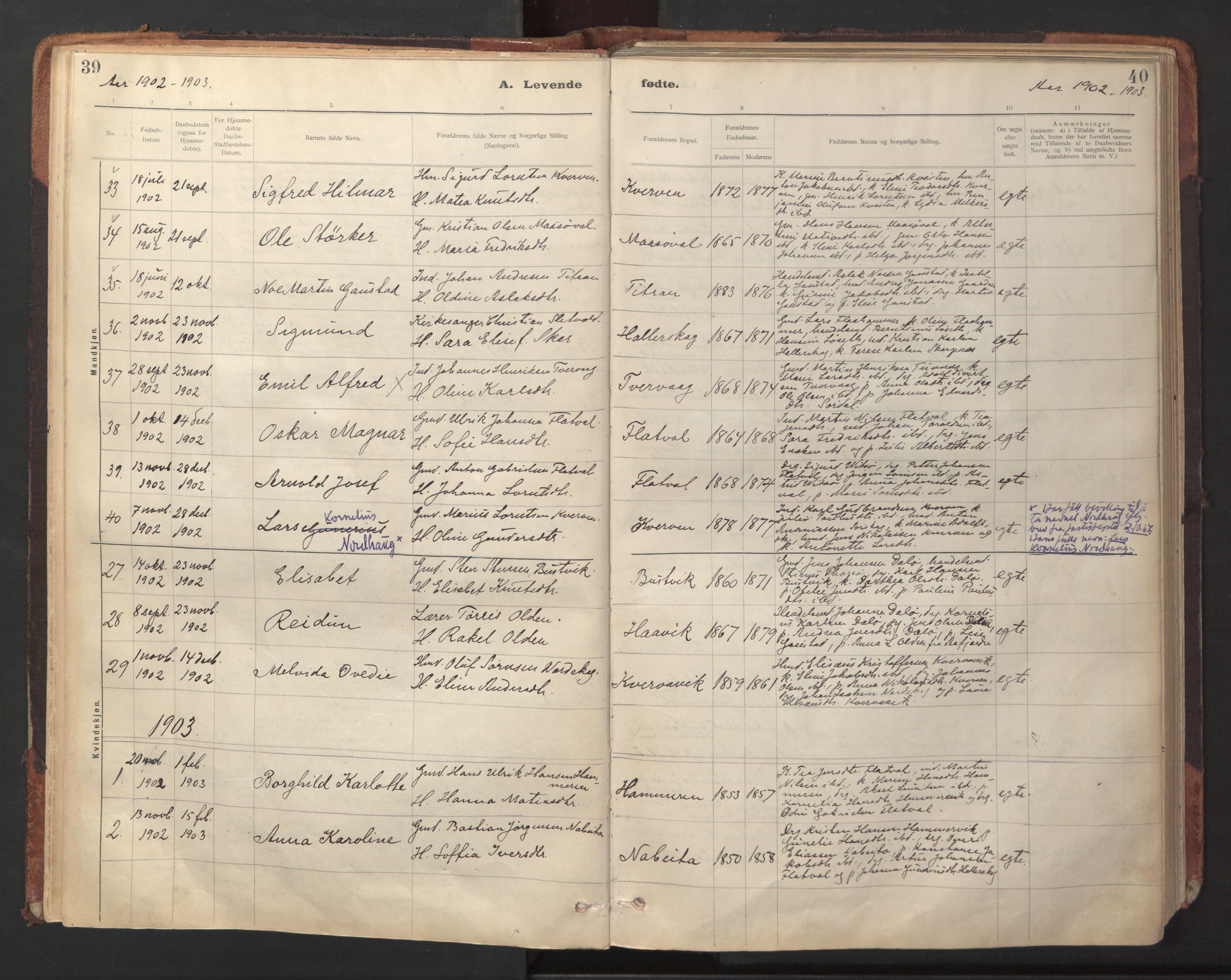 Ministerialprotokoller, klokkerbøker og fødselsregistre - Sør-Trøndelag, AV/SAT-A-1456/641/L0596: Parish register (official) no. 641A02, 1898-1915, p. 39-40