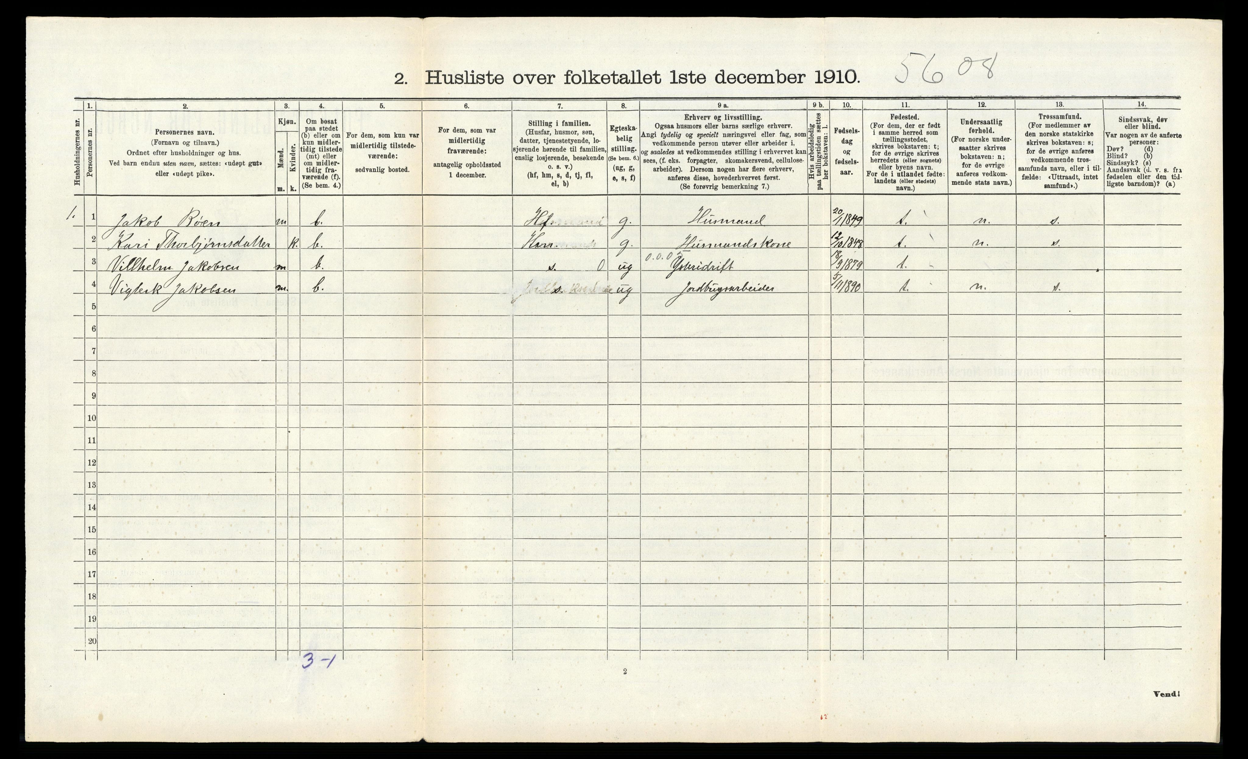 RA, 1910 census for Suldal, 1910, p. 518