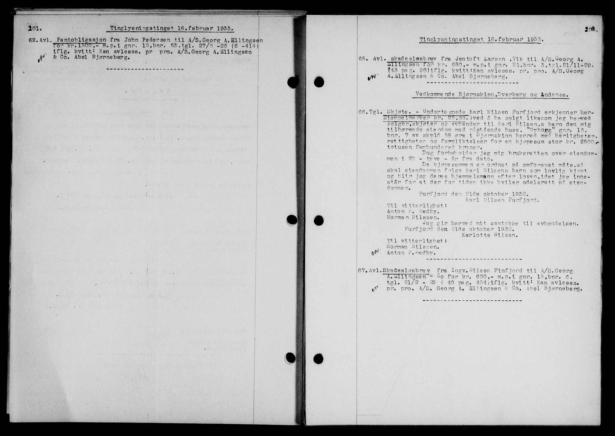 Vesterålen sorenskriveri, SAT/A-4180/1/2/2Ca/L0057: Mortgage book no. 50, 1933-1933, Deed date: 16.02.1933
