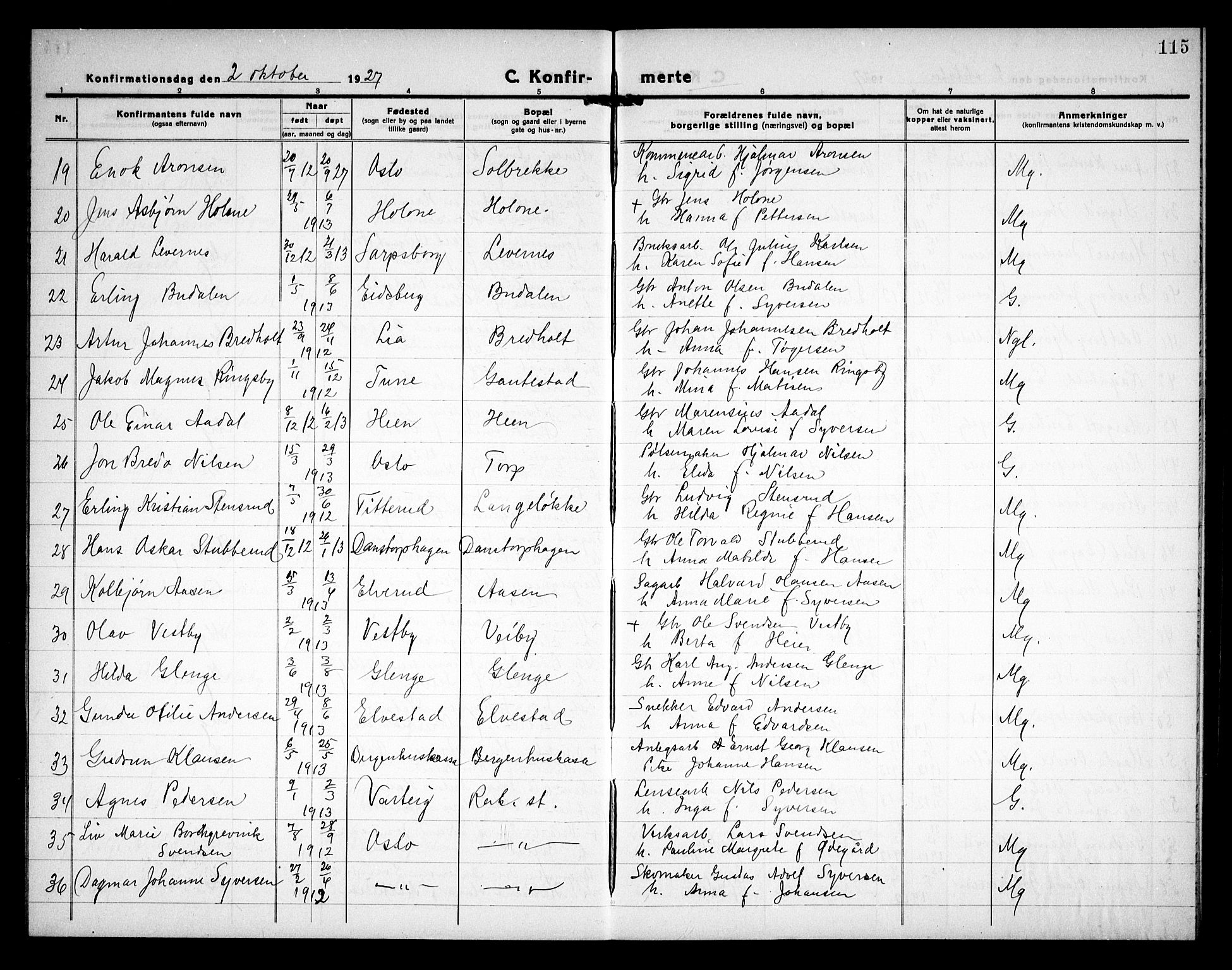 Rakkestad prestekontor Kirkebøker, AV/SAO-A-2008/G/Ga/L0002: Parish register (copy) no. I 2, 1918-1931, p. 115