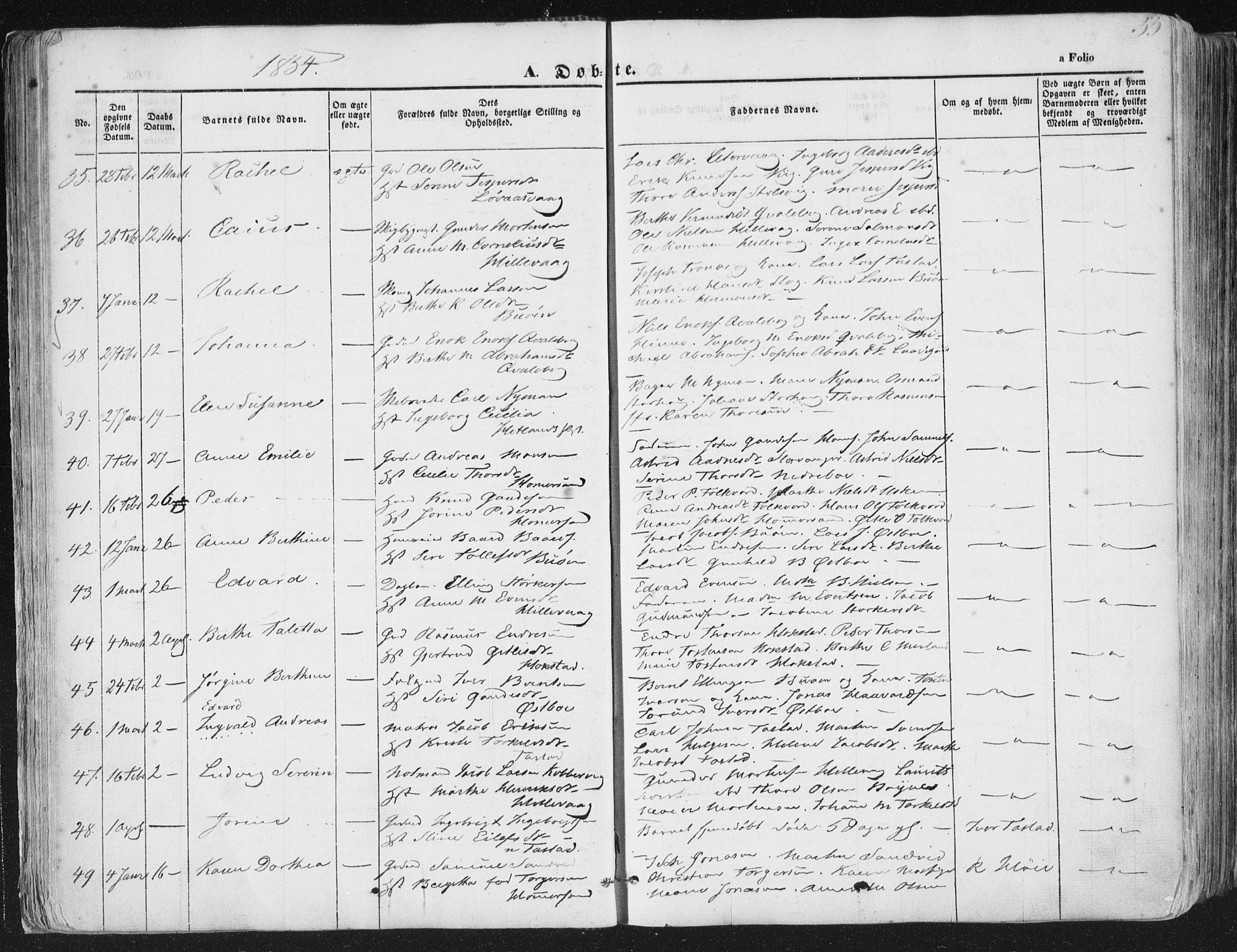 Hetland sokneprestkontor, AV/SAST-A-101826/30/30BA/L0002: Parish register (official) no. A 2, 1849-1869, p. 55