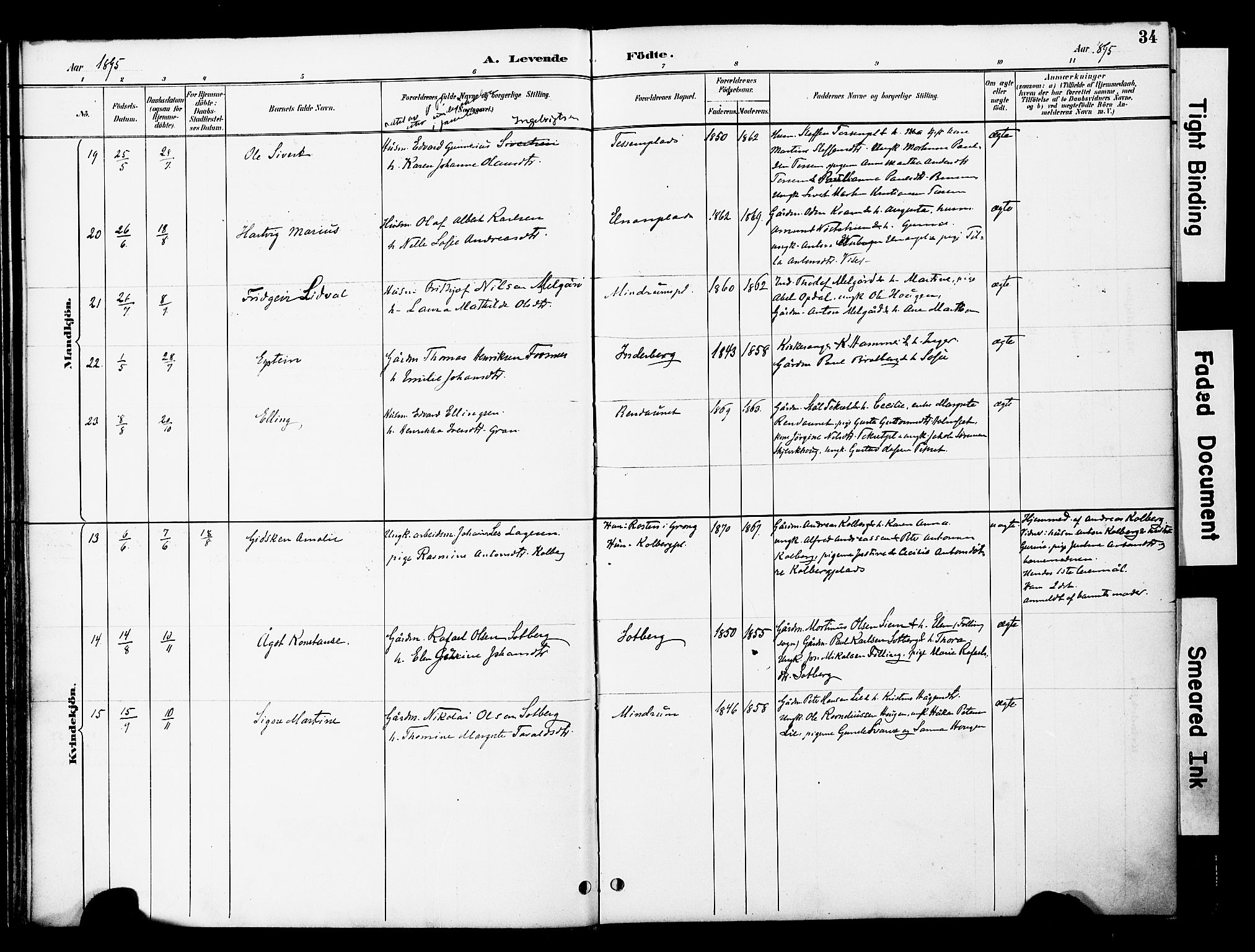 Ministerialprotokoller, klokkerbøker og fødselsregistre - Nord-Trøndelag, AV/SAT-A-1458/741/L0396: Parish register (official) no. 741A10, 1889-1901, p. 34