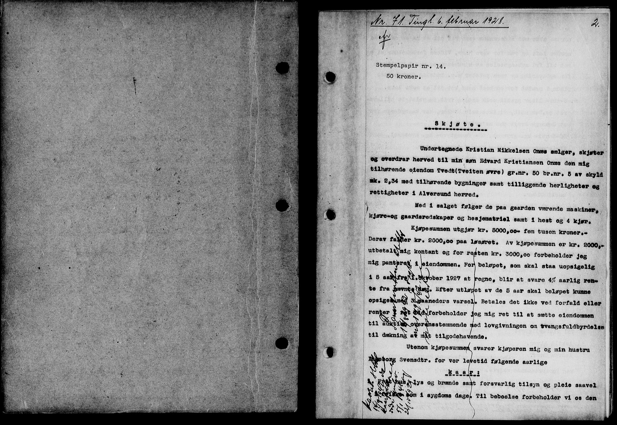 Nordhordland sorenskrivar, SAB/A-2901/1/G/Gb/Gba/L0063: Mortgage book no. II.B.a.63, 1928-1928, Deed date: 06.02.1928
