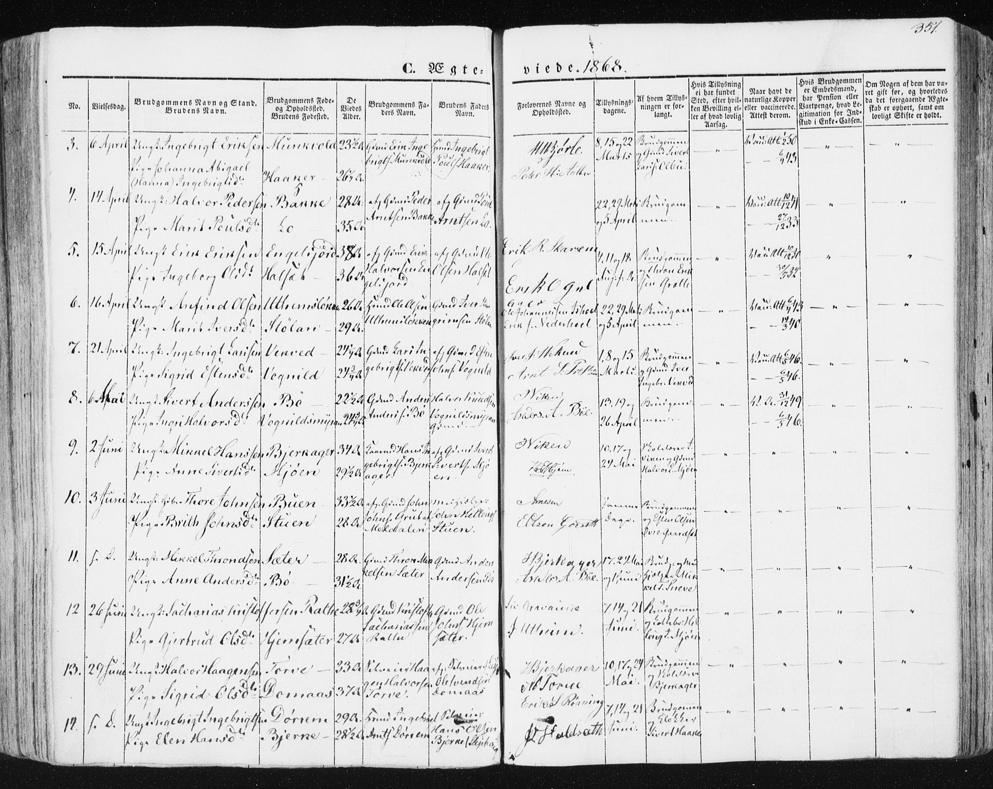 Ministerialprotokoller, klokkerbøker og fødselsregistre - Sør-Trøndelag, SAT/A-1456/678/L0899: Parish register (official) no. 678A08, 1848-1872, p. 351