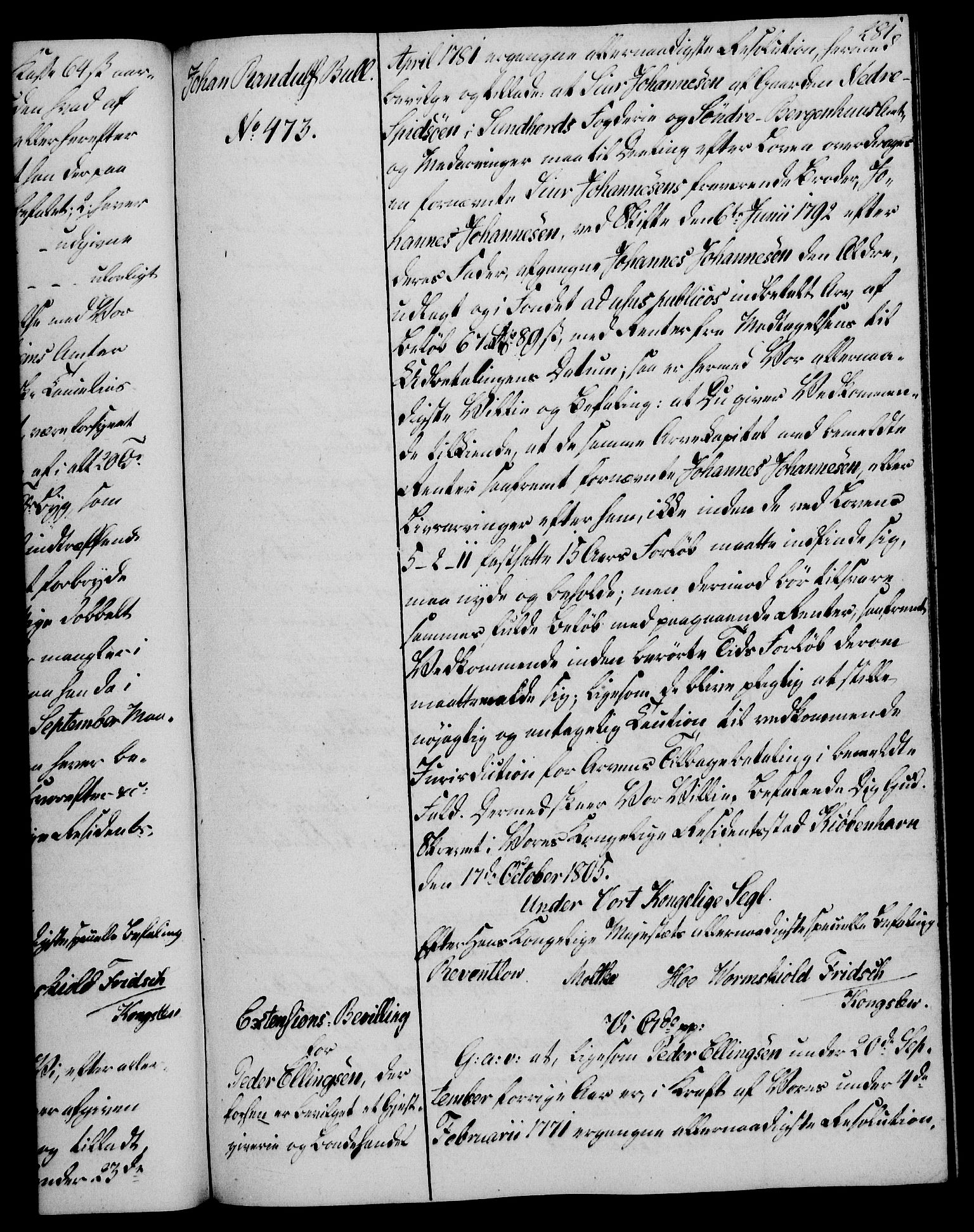 Rentekammeret, Kammerkanselliet, AV/RA-EA-3111/G/Gg/Gga/L0018: Norsk ekspedisjonsprotokoll med register (merket RK 53.18), 1804-1806, p. 281