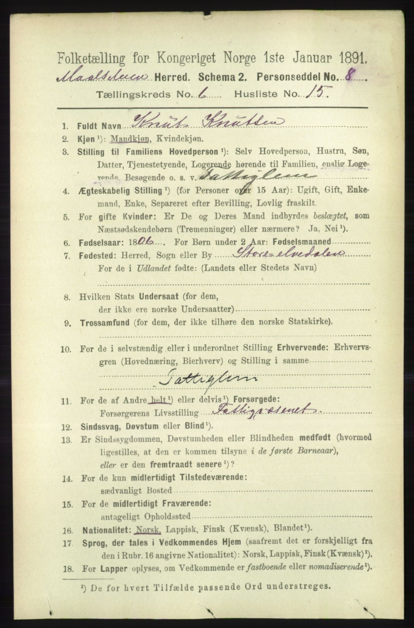 RA, 1891 census for 1924 Målselv, 1891, p. 2151
