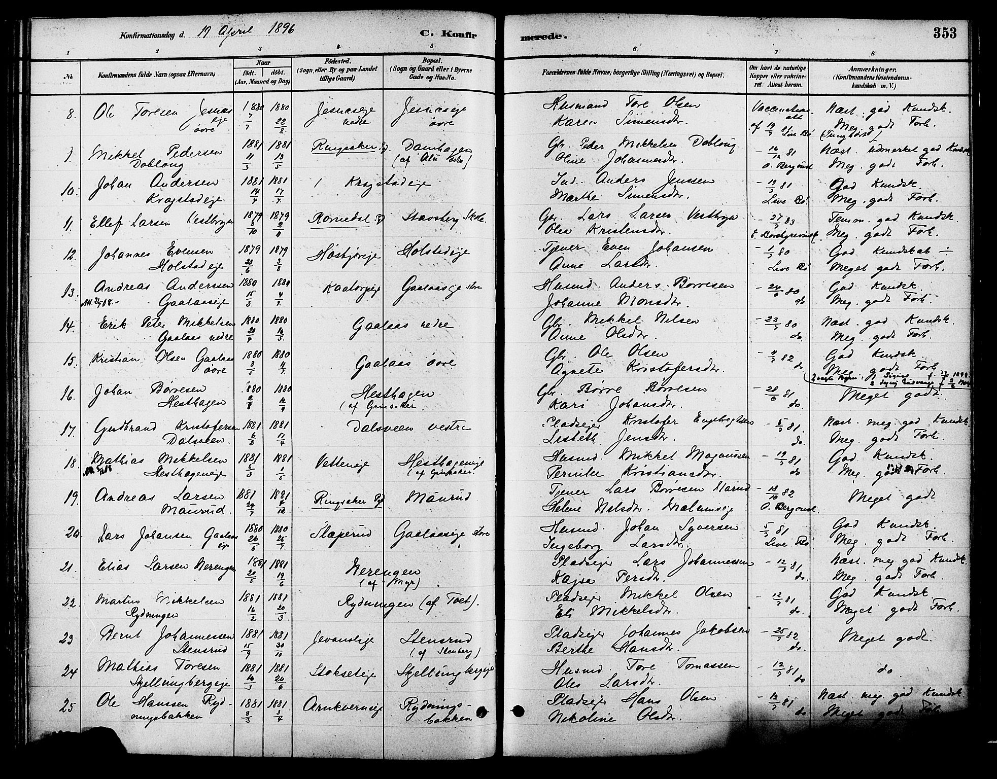 Vang prestekontor, Hedmark, AV/SAH-PREST-008/H/Ha/Haa/L0018B: Parish register (official) no. 18B, 1880-1906, p. 353