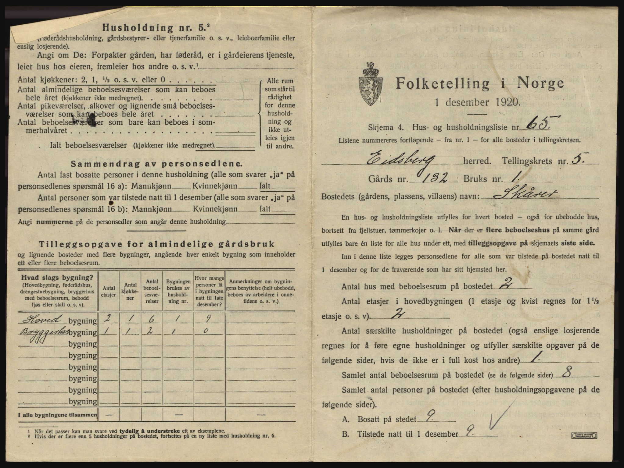 SAO, 1920 census for Eidsberg, 1920, p. 981