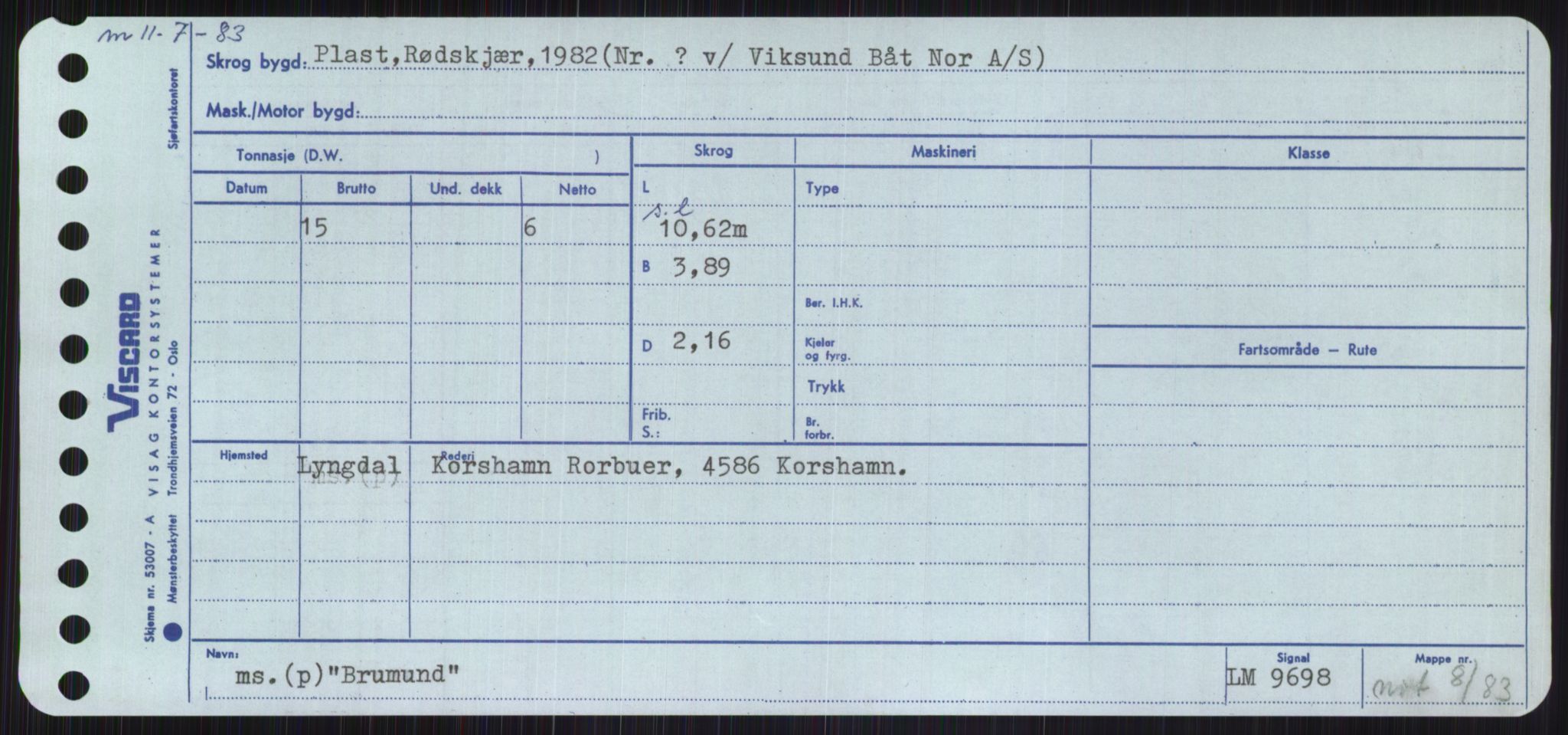 Sjøfartsdirektoratet med forløpere, Skipsmålingen, RA/S-1627/H/Ha/L0001/0002: Fartøy, A-Eig / Fartøy Bjør-Eig, p. 339