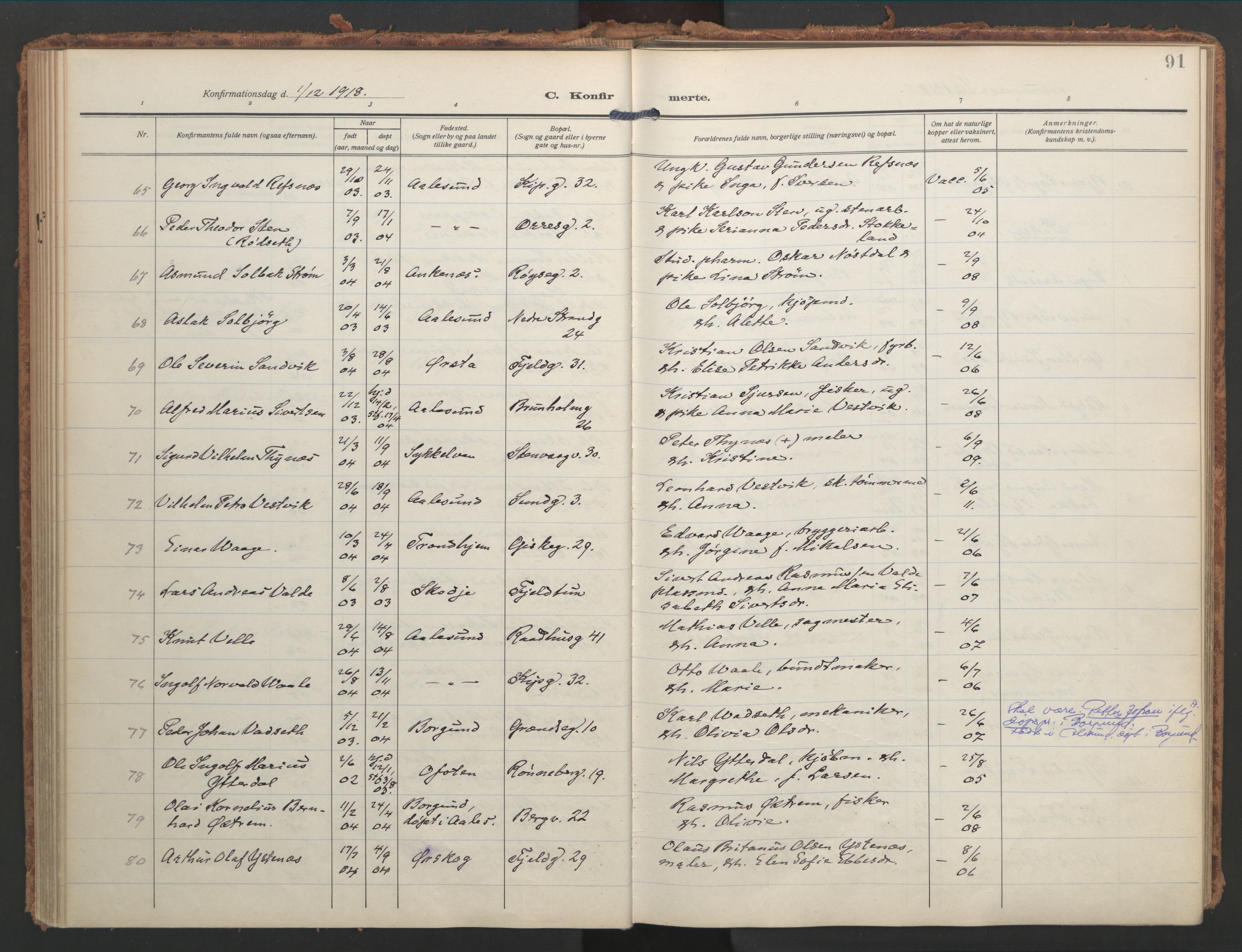 Ministerialprotokoller, klokkerbøker og fødselsregistre - Møre og Romsdal, AV/SAT-A-1454/529/L0461: Parish register (official) no. 529A11, 1914-1925, p. 91