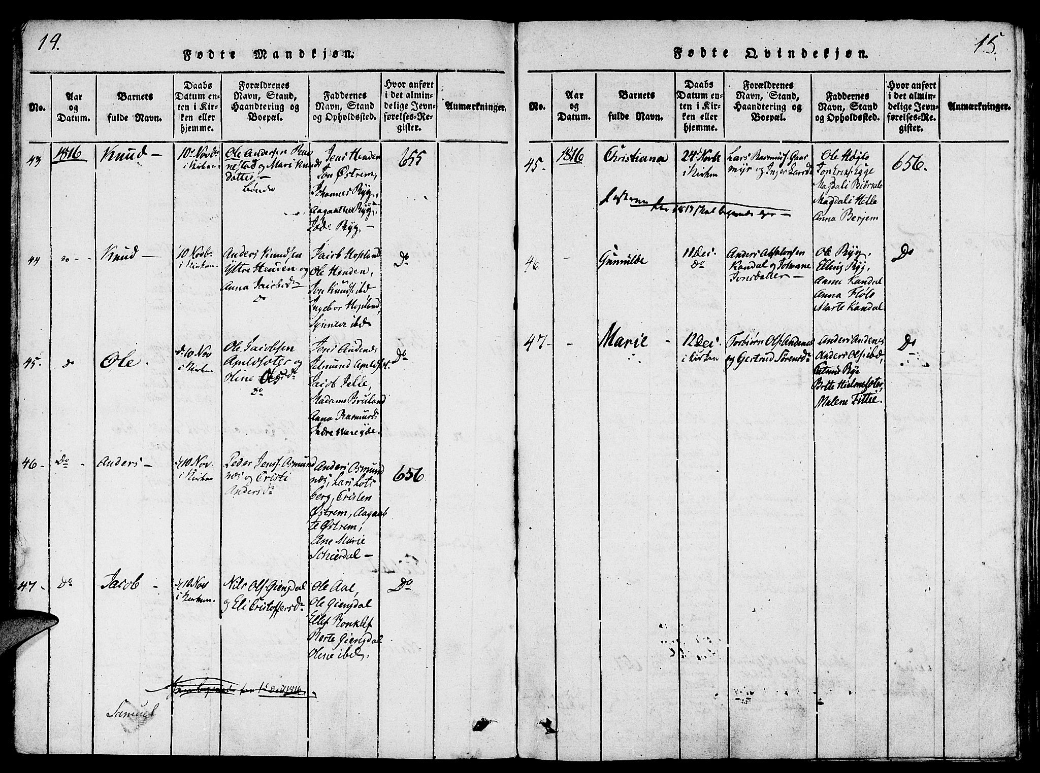 Gloppen sokneprestembete, SAB/A-80101/H/Haa/Haaa/L0006: Parish register (official) no. A 6, 1816-1826, p. 14-15