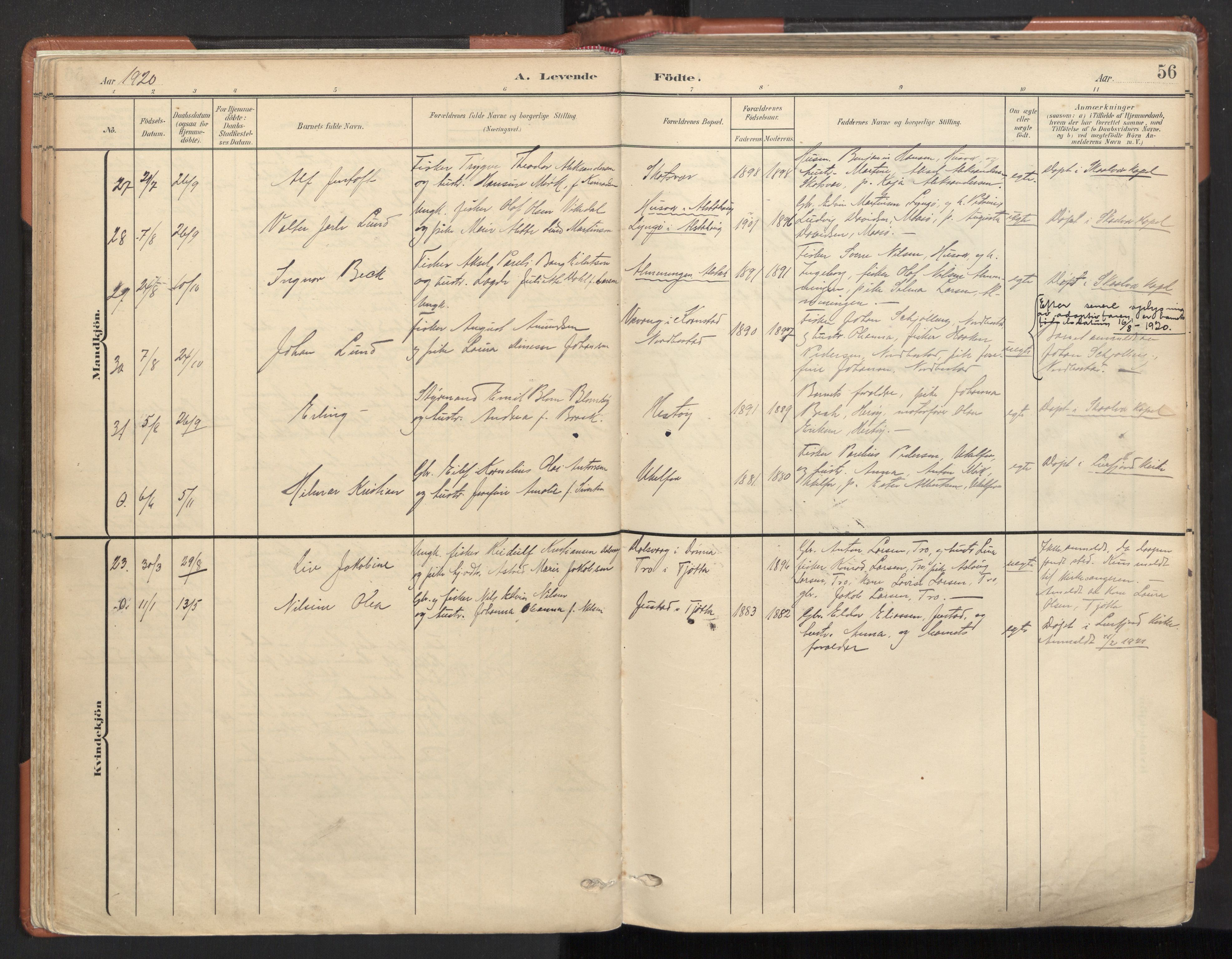 Ministerialprotokoller, klokkerbøker og fødselsregistre - Nordland, SAT/A-1459/817/L0265: Parish register (official) no. 817A05, 1908-1944, p. 56