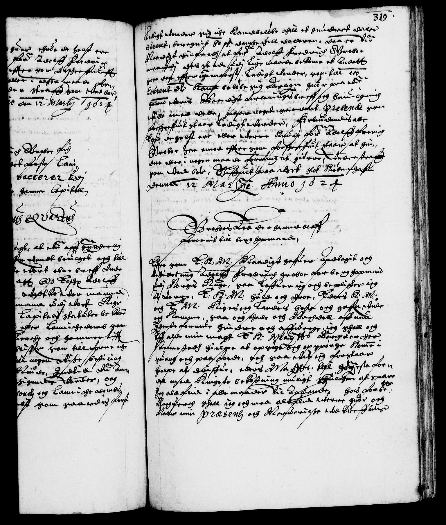 Danske Kanselli 1572-1799, AV/RA-EA-3023/F/Fc/Fca/Fcaa/L0004: Norske registre (mikrofilm), 1617-1630, p. 319a