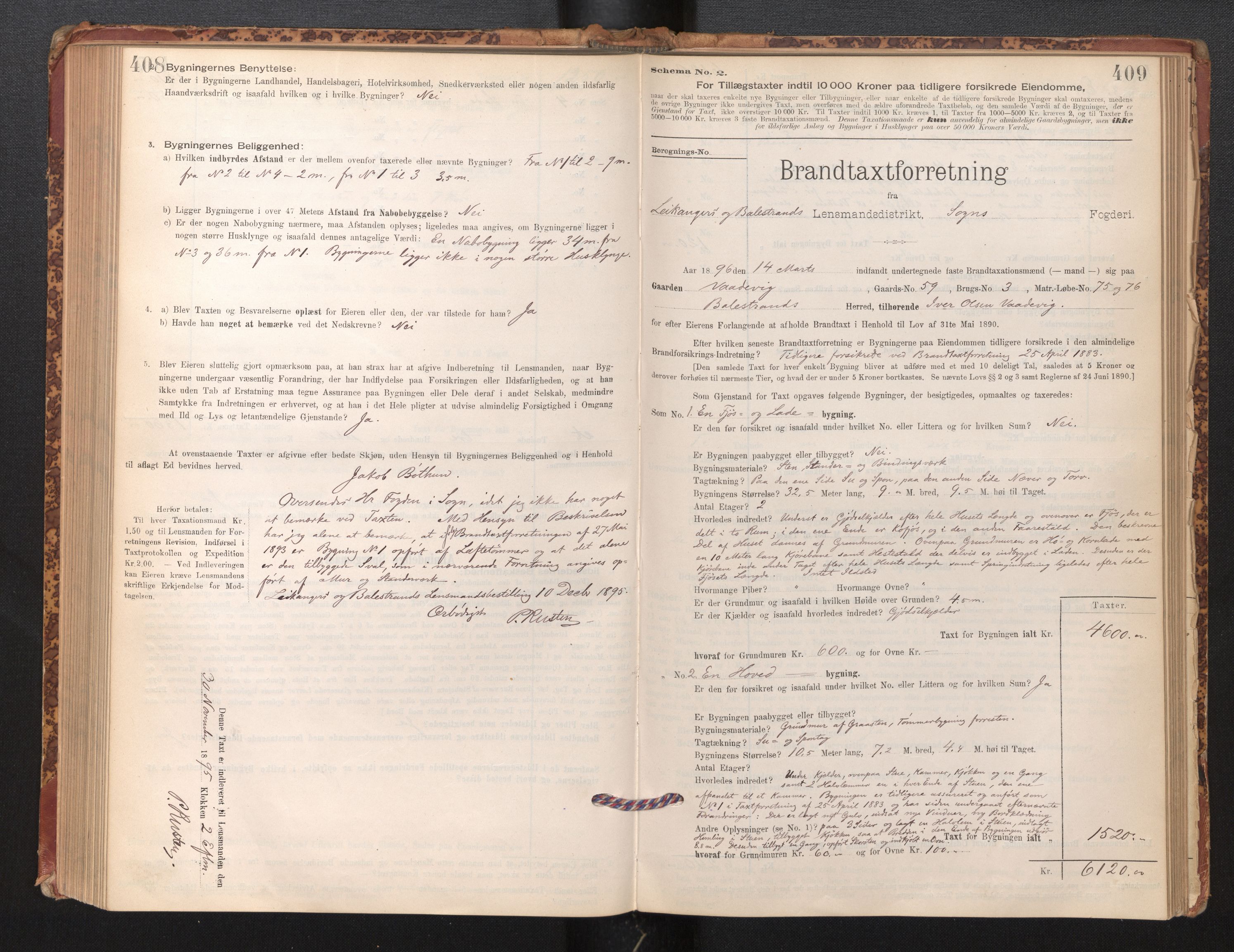 Lensmannen i Leikanger, SAB/A-29201/0012/L0004: Branntakstprotokoll, skjematakst, 1894-1903, p. 408-409