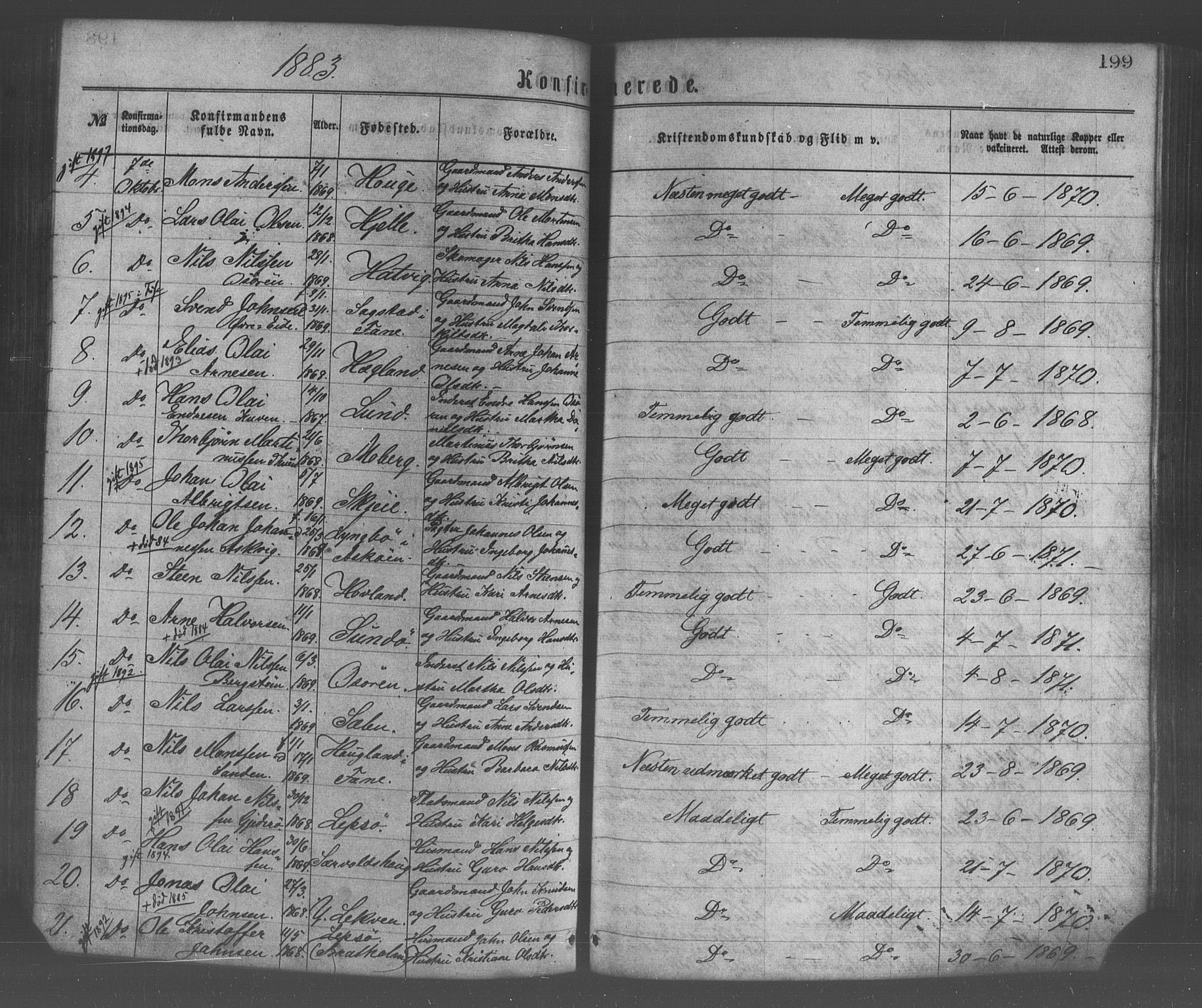 Os sokneprestembete, SAB/A-99929: Parish register (official) no. A 18, 1874-1884, p. 199