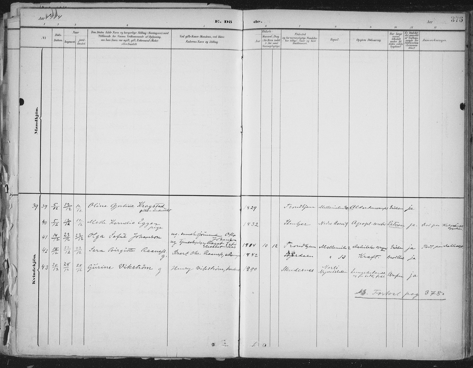 Ministerialprotokoller, klokkerbøker og fødselsregistre - Sør-Trøndelag, SAT/A-1456/603/L0167: Parish register (official) no. 603A06, 1896-1932, p. 376