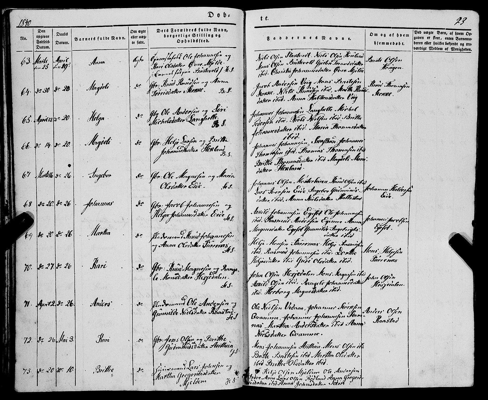 Haus sokneprestembete, AV/SAB-A-75601/H/Haa: Parish register (official) no. A 15, 1838-1847, p. 23