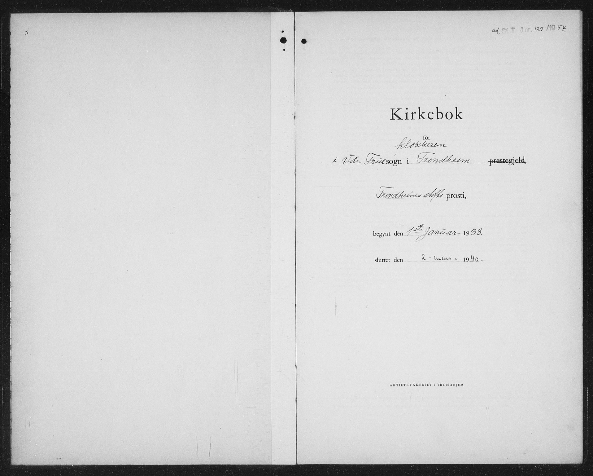 Ministerialprotokoller, klokkerbøker og fødselsregistre - Sør-Trøndelag, AV/SAT-A-1456/602/L0152: Parish register (copy) no. 602C20, 1933-1940