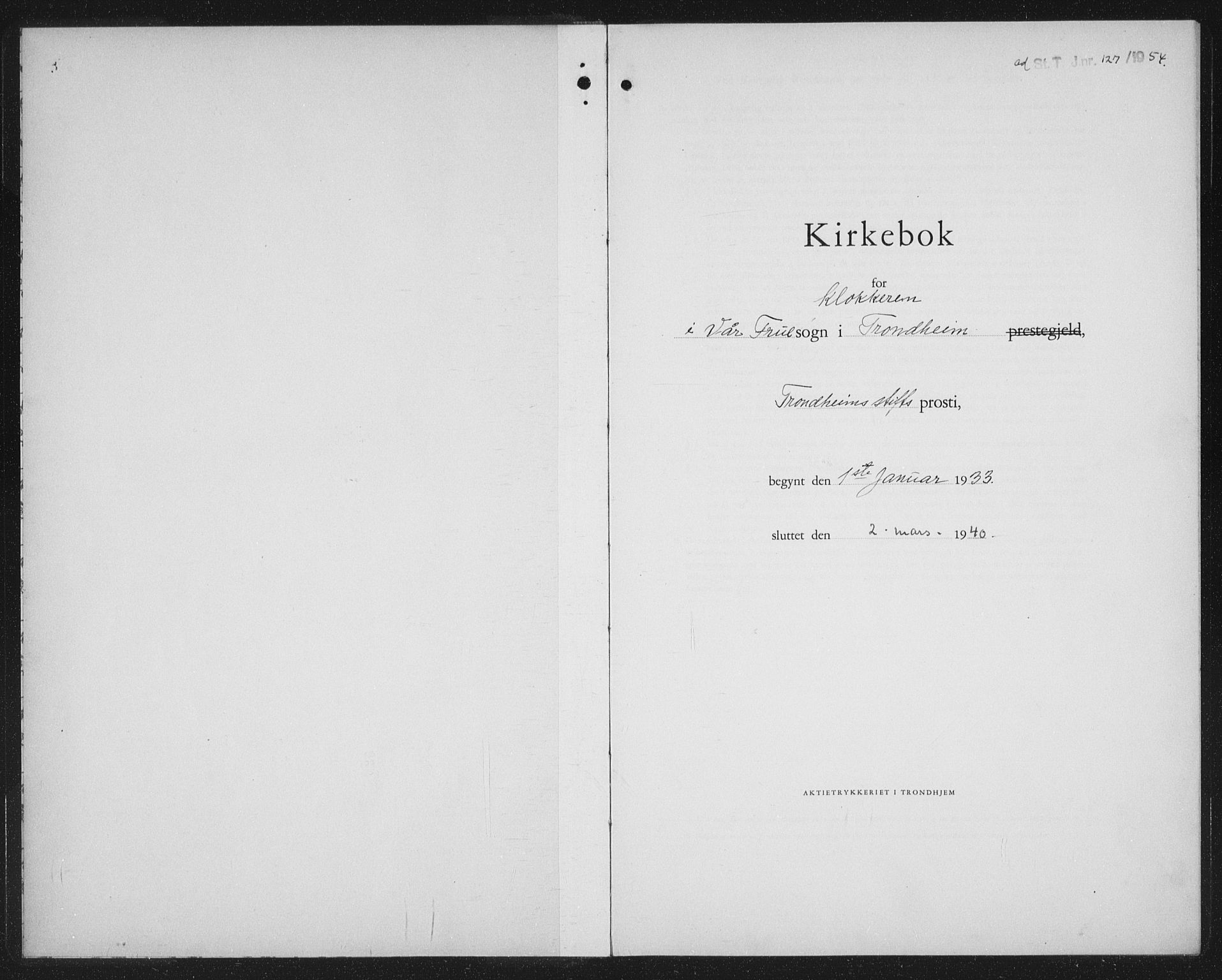 Ministerialprotokoller, klokkerbøker og fødselsregistre - Sør-Trøndelag, SAT/A-1456/602/L0152: Parish register (copy) no. 602C20, 1933-1940