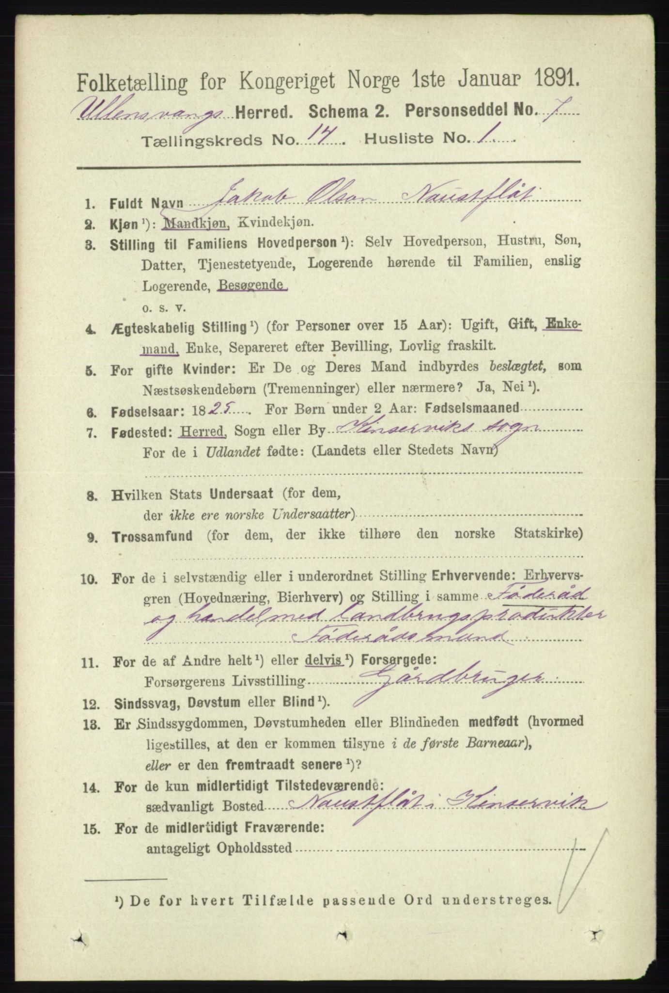 RA, 1891 census for 1230 Ullensvang, 1891, p. 5559