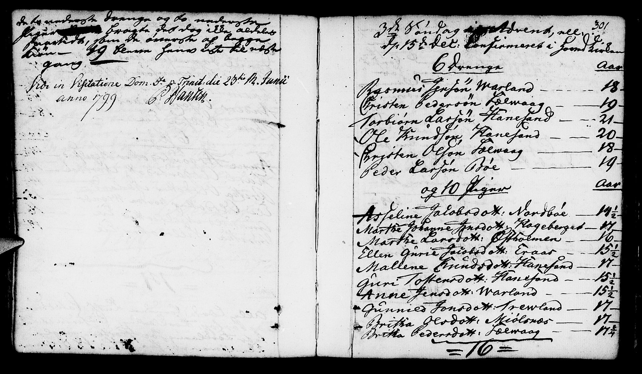 Finnøy sokneprestkontor, SAST/A-101825/H/Ha/Haa/L0005: Parish register (official) no. A 5, 1773-1816, p. 301