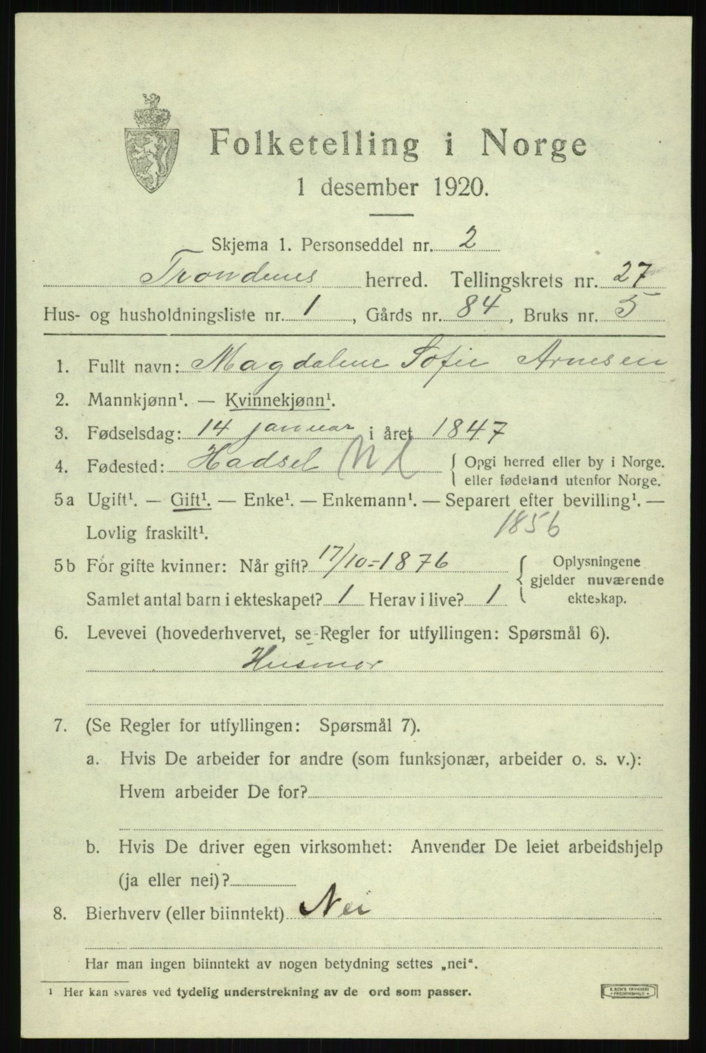 SATØ, 1920 census for Trondenes, 1920, p. 19438