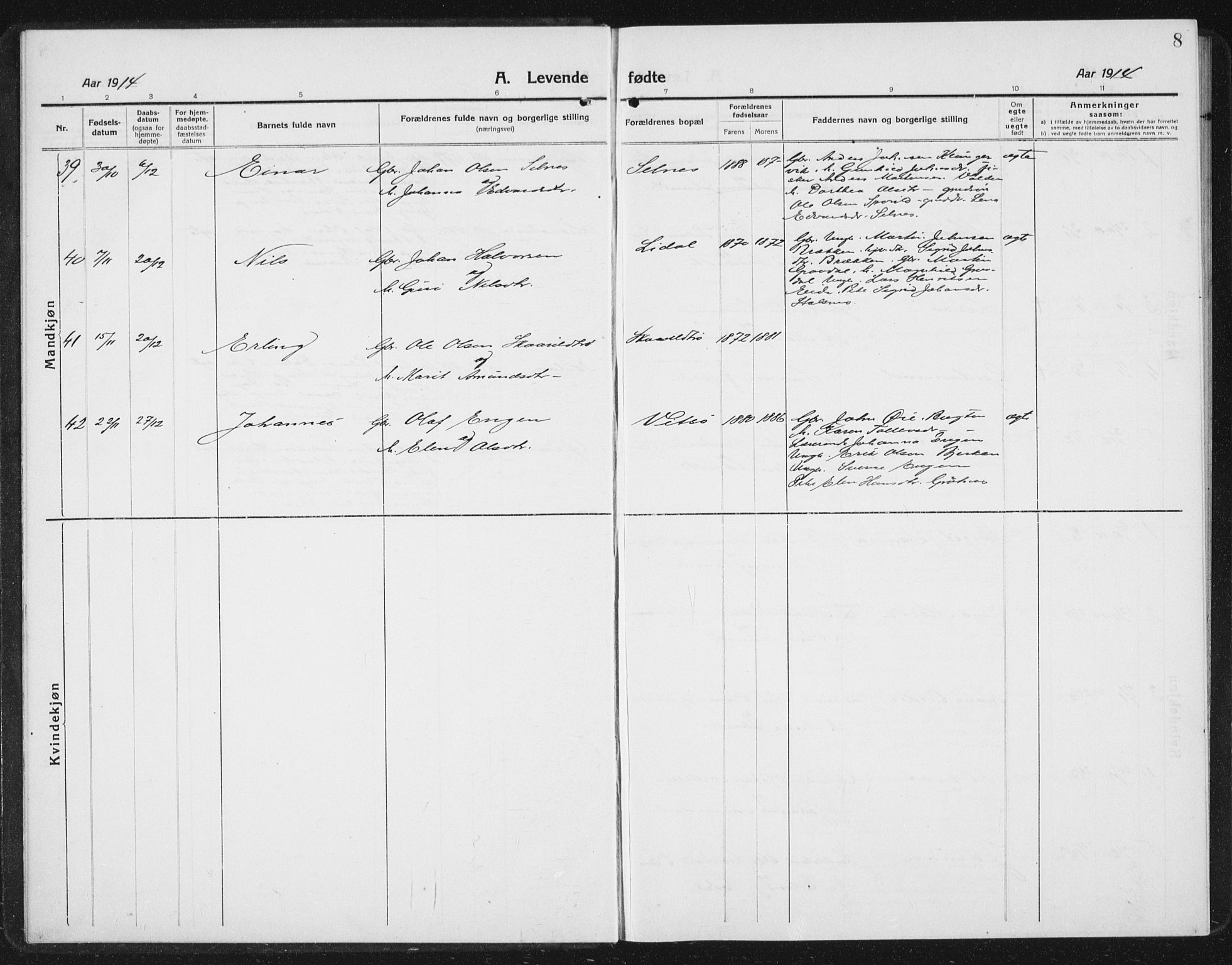 Ministerialprotokoller, klokkerbøker og fødselsregistre - Sør-Trøndelag, SAT/A-1456/630/L0506: Parish register (copy) no. 630C04, 1914-1933, p. 8